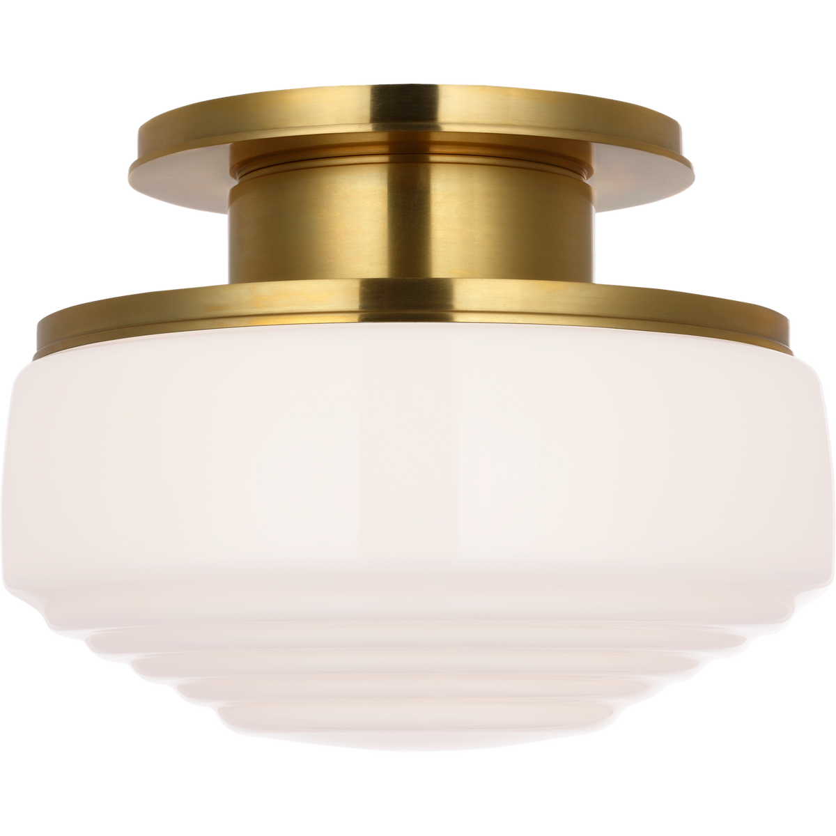 Thomas O'Brien Rally 11" Flush Mount in Hand-Rubbed Antique Brass with White Glass W10.75" x H8"