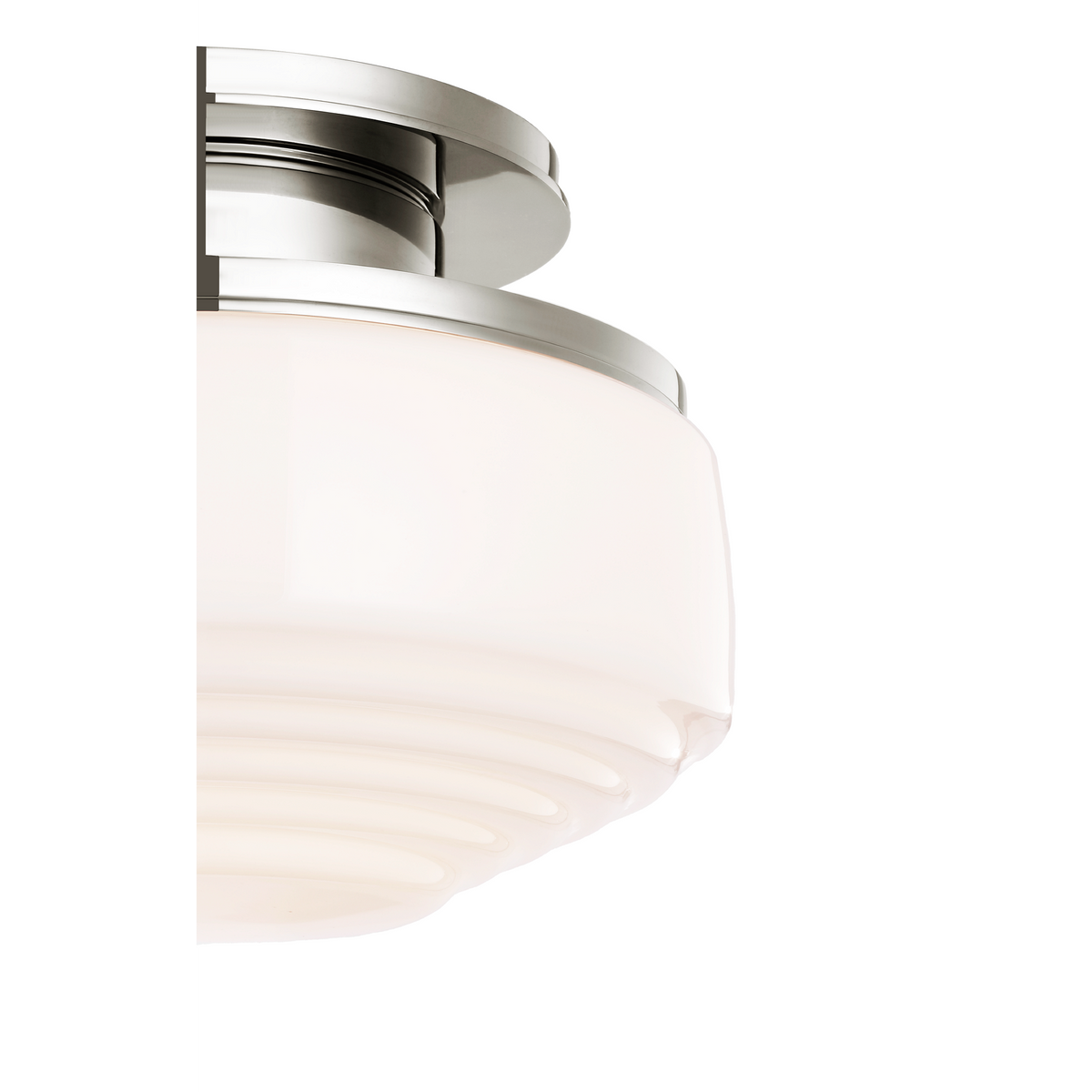 Thomas O'Brien Rally 11" Flush Mount in Polished Nickel with White Glass W10.75" x H8"