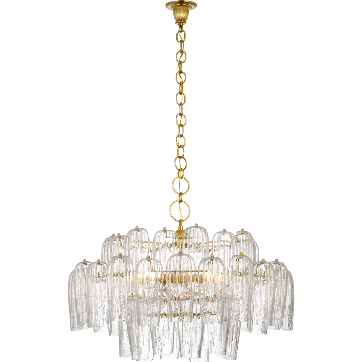 Thomas O'Brien Charmain 33" Chandelier in Hand-Rubbed Antique Brass with Seeded Glass W33.75" x H22"