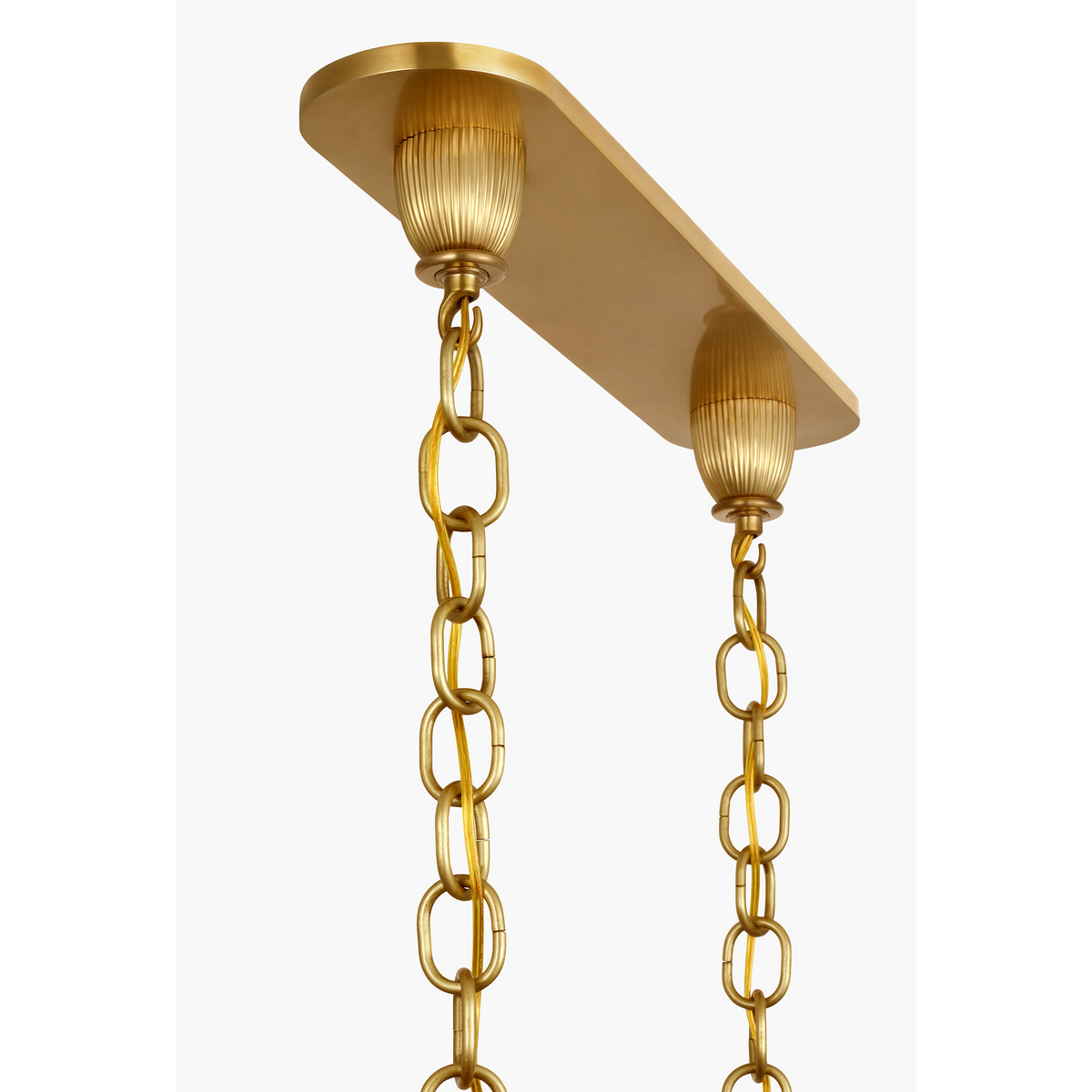 Thomas O'Brien Charmain 53" Linear Chandelier in Hand-Rubbed Antique Brass with Seeded Glass W27.25" x 53.25" x H22"
