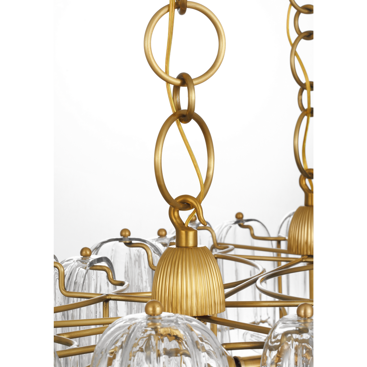 Thomas O'Brien Charmain 53" Linear Chandelier in Hand-Rubbed Antique Brass with Seeded Glass W27.25" x 53.25" x H22"