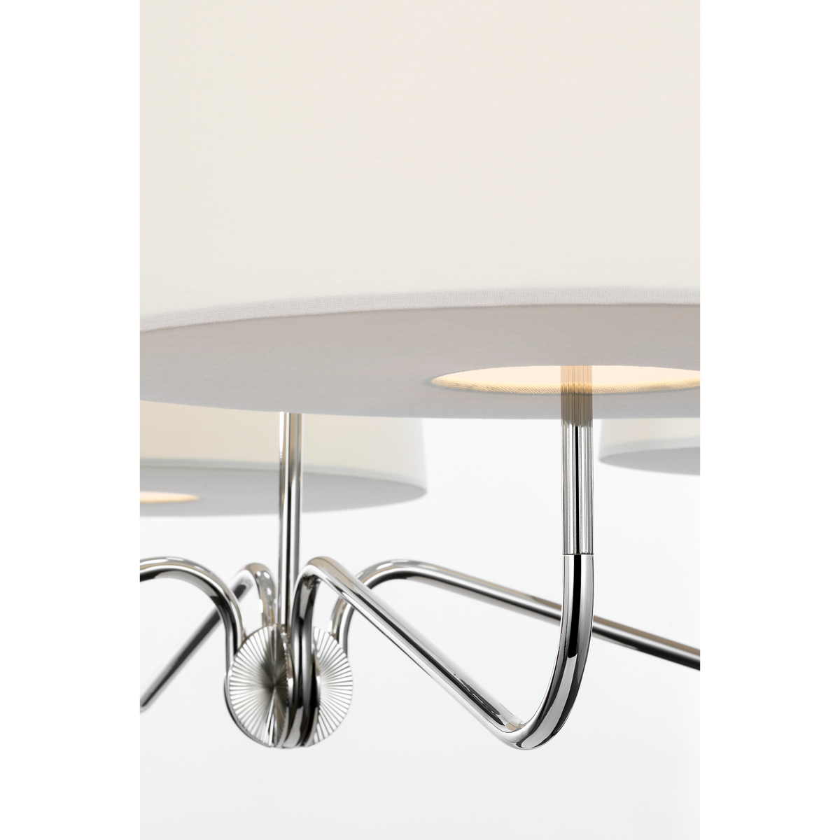 Thomas O'Brien Canto Extra Large Four Arm Chandelier in Polished Nickel with Linen Shades W50"