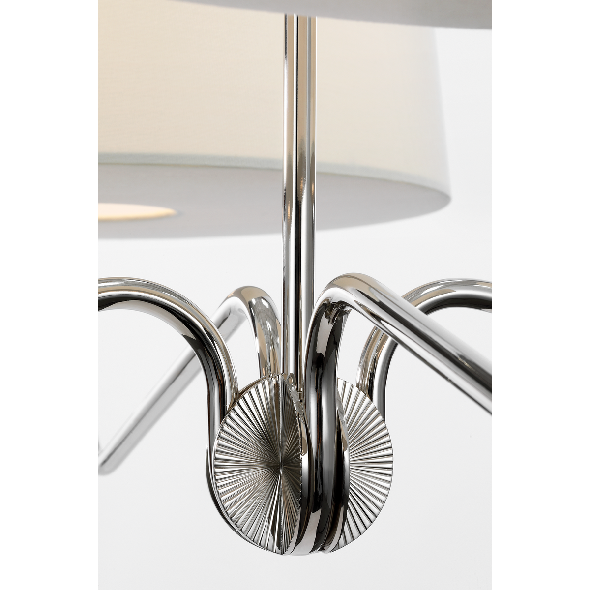 Thomas O'Brien Canto Extra Large Four Arm Chandelier in Polished Nickel with Linen Shades W50"