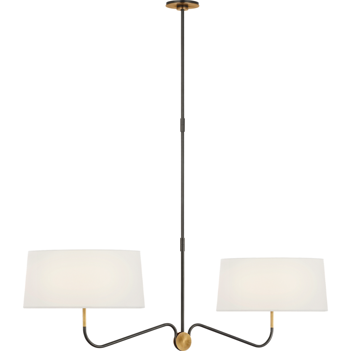 Thomas O'Brien Canto 50" Linear Chandelier in Bronze and Hand-Rubbed Antique Brass with Linen Shades W17" x 50"