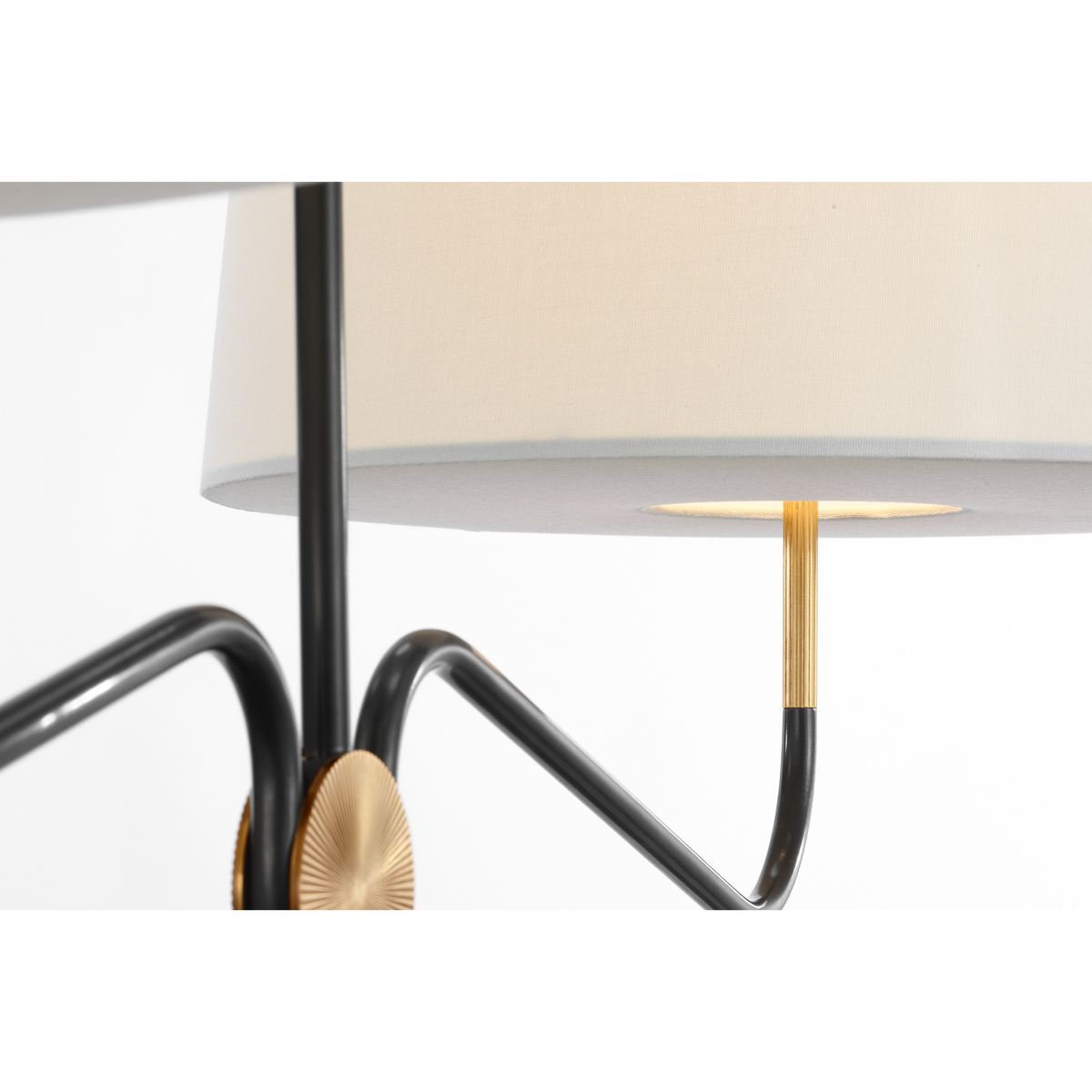 Thomas O'Brien Canto 50" Linear Chandelier in Bronze and Hand-Rubbed Antique Brass with Linen Shades W17" x 50"