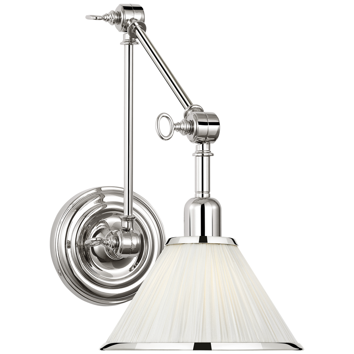 Ralph Lauren Anette Library Light in Polished Nickel with Silk Pleated Shade W7.25" x H12" - 16.5" x E15.25" - 18.75"