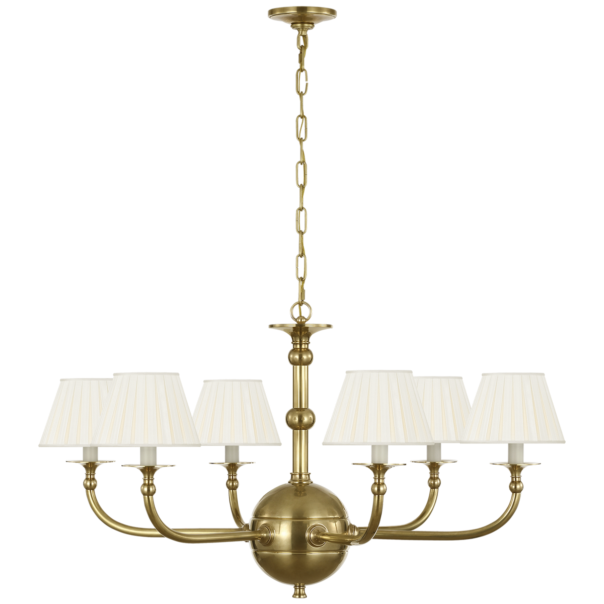 Ralph Lauren Embers 41" Chandelier in Natural Brass with Silk Box Pleat Shades W41.25" x H22.75"