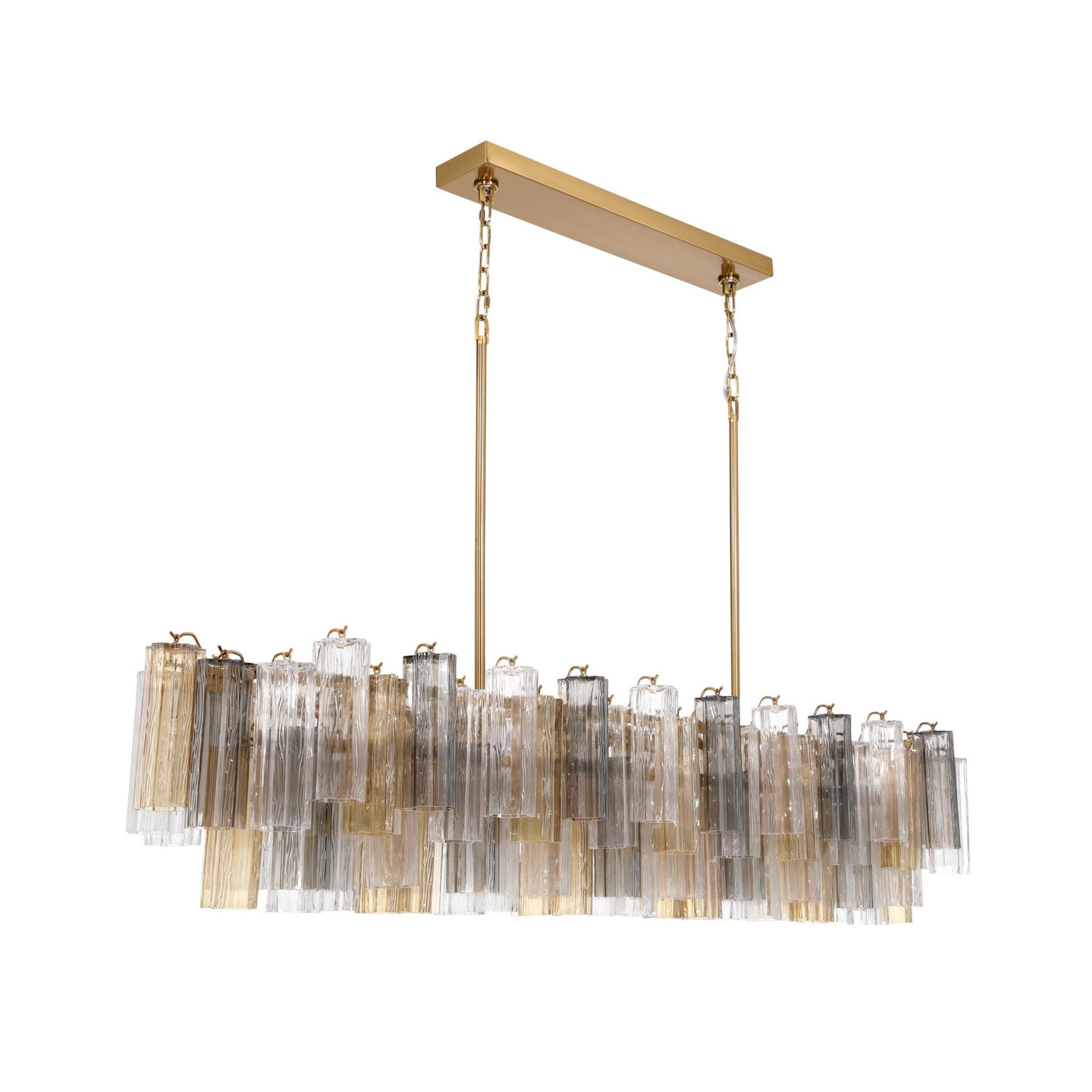 Addis 65'' Aged Brass Linear Chandelier Multi Autumn Glass 16-Light 65"W x 13.5"H x 14"D