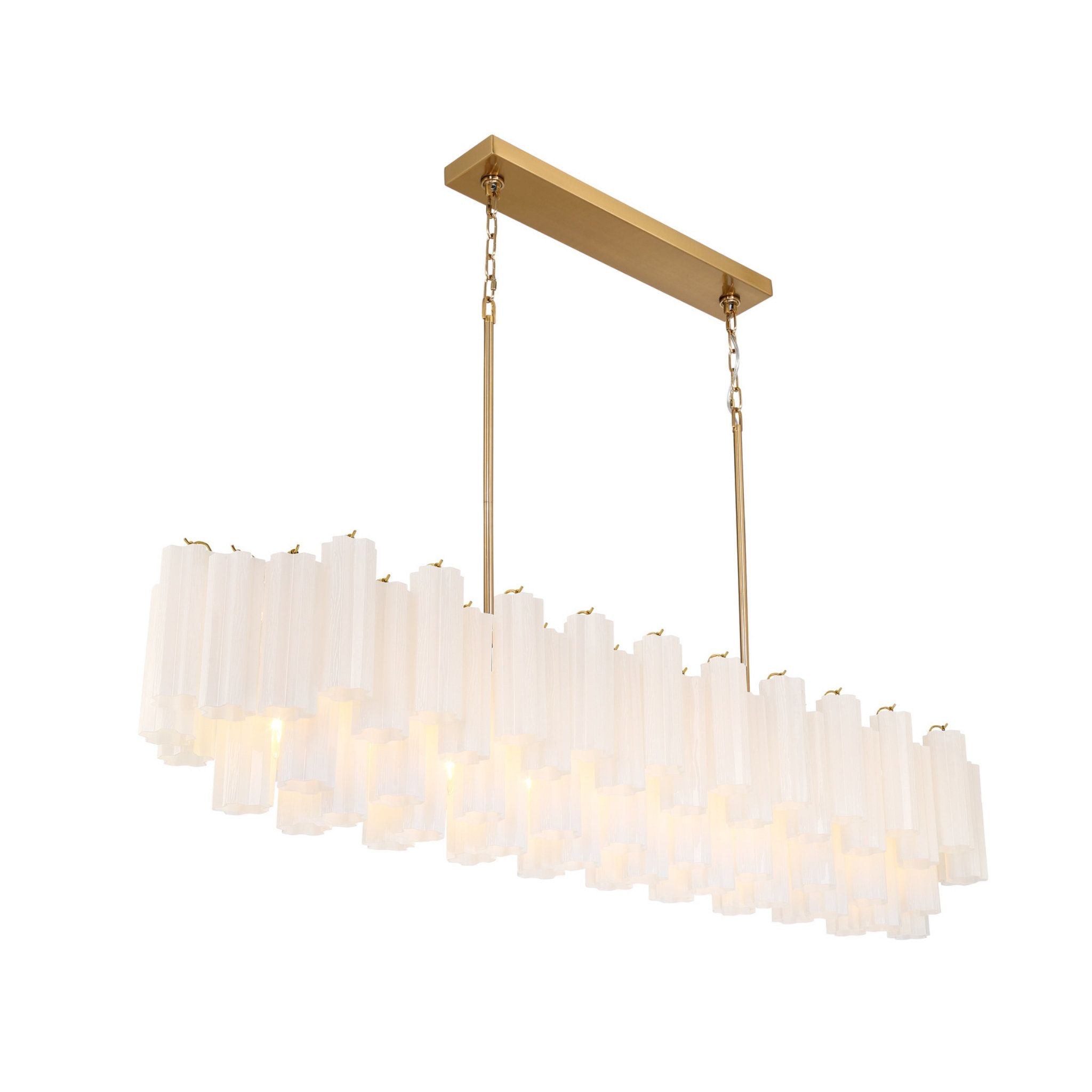 Addis 65'' Aged Brass Linear Chandelier White 16-Light 65"W x 13.5"H x 14"D