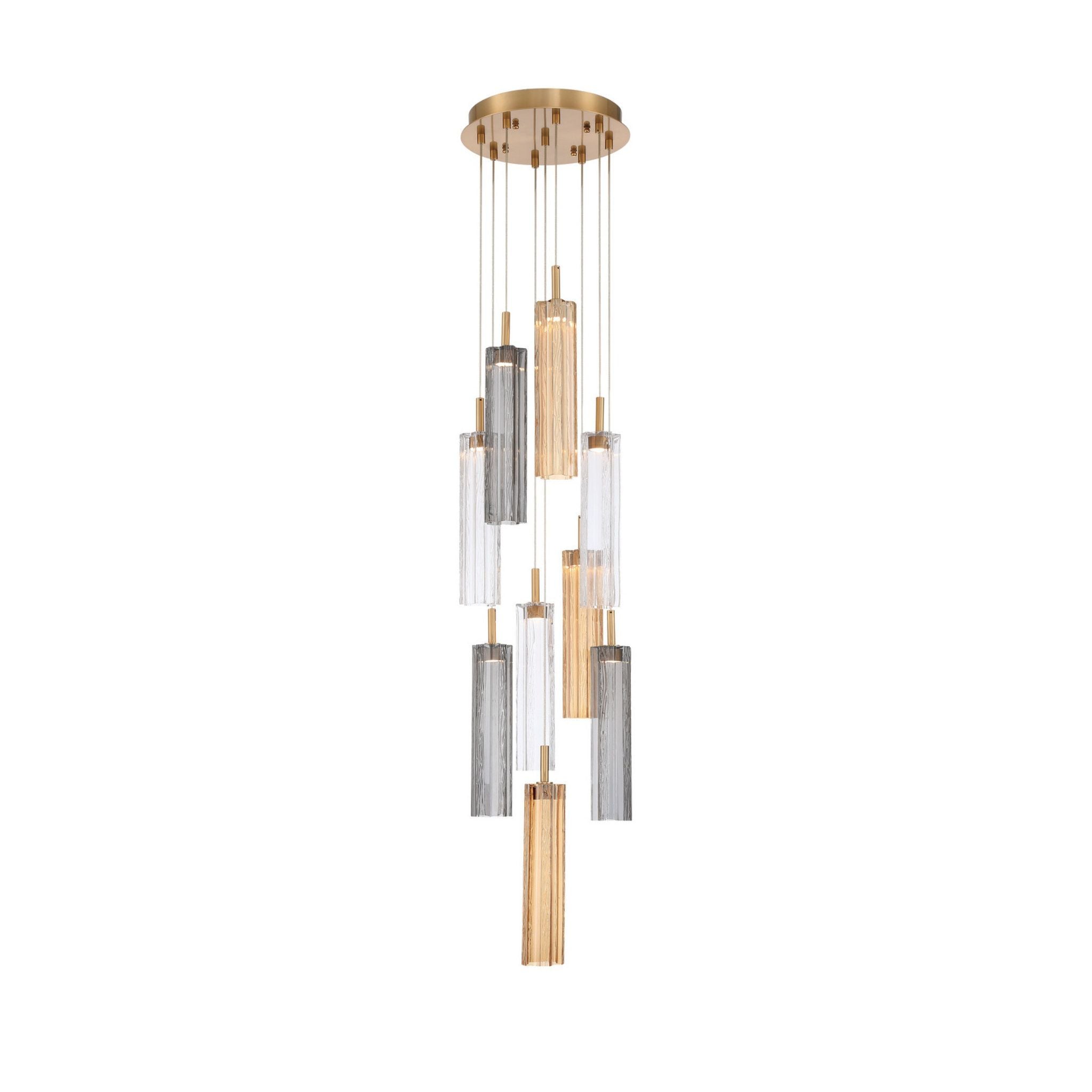 Addis 12" Integrated LED Multi-Light Aged Brass Pendant Autumn Glass 9-Light 12"W x 21"H x 12"D