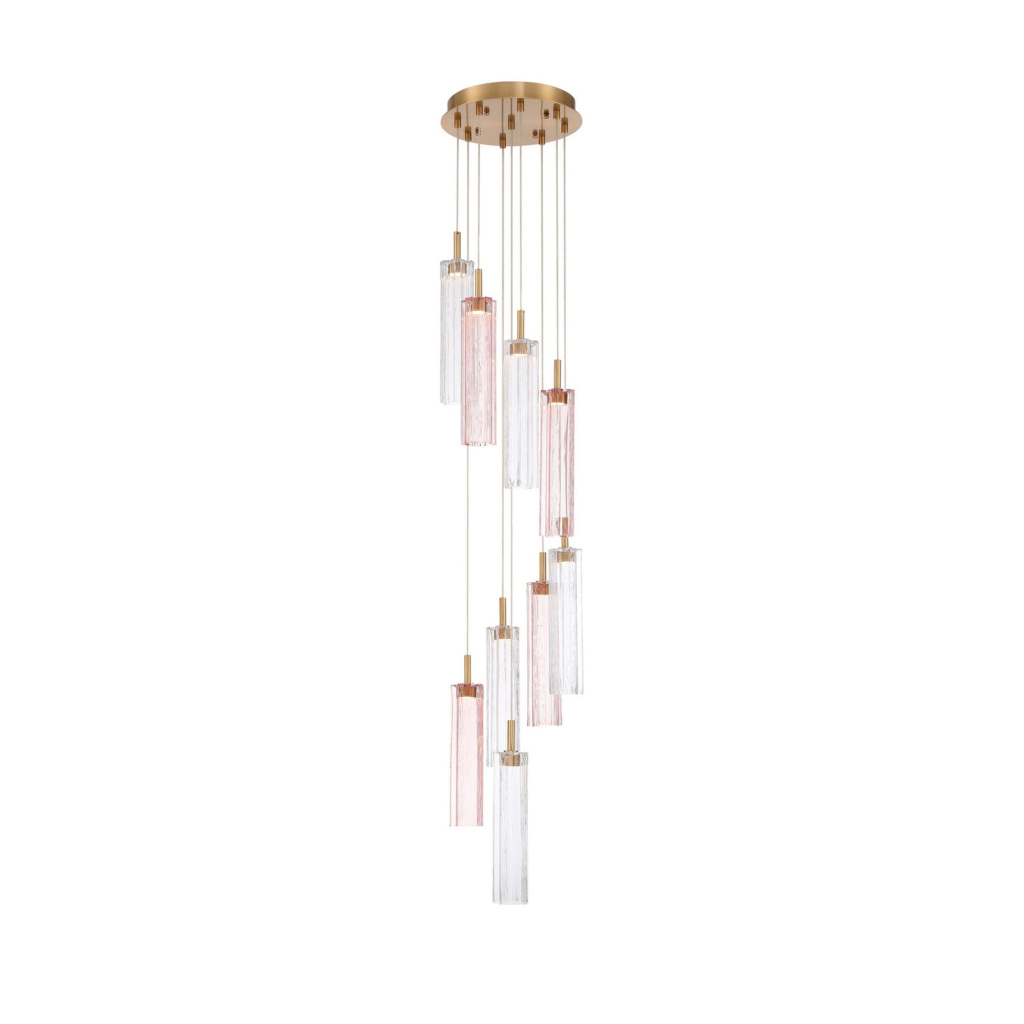Addis 12" Integrated LED Multi-Light Aged Brass Pendant Spring Glass 9-Light 12"W x 21"H x 12"D