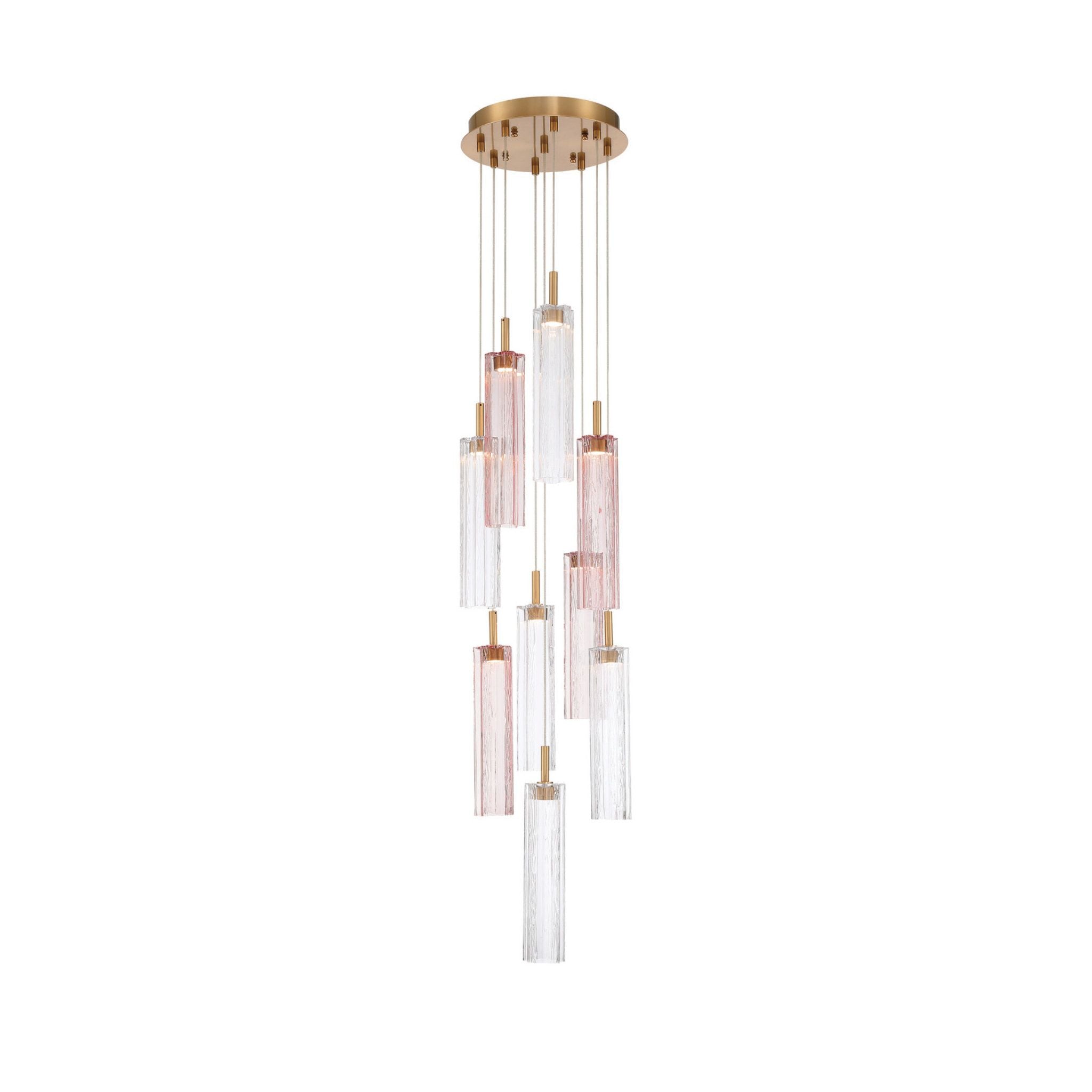 Addis 12" Integrated LED Multi-Light Aged Brass Pendant Spring Glass 9-Light 12"W x 21"H x 12"D