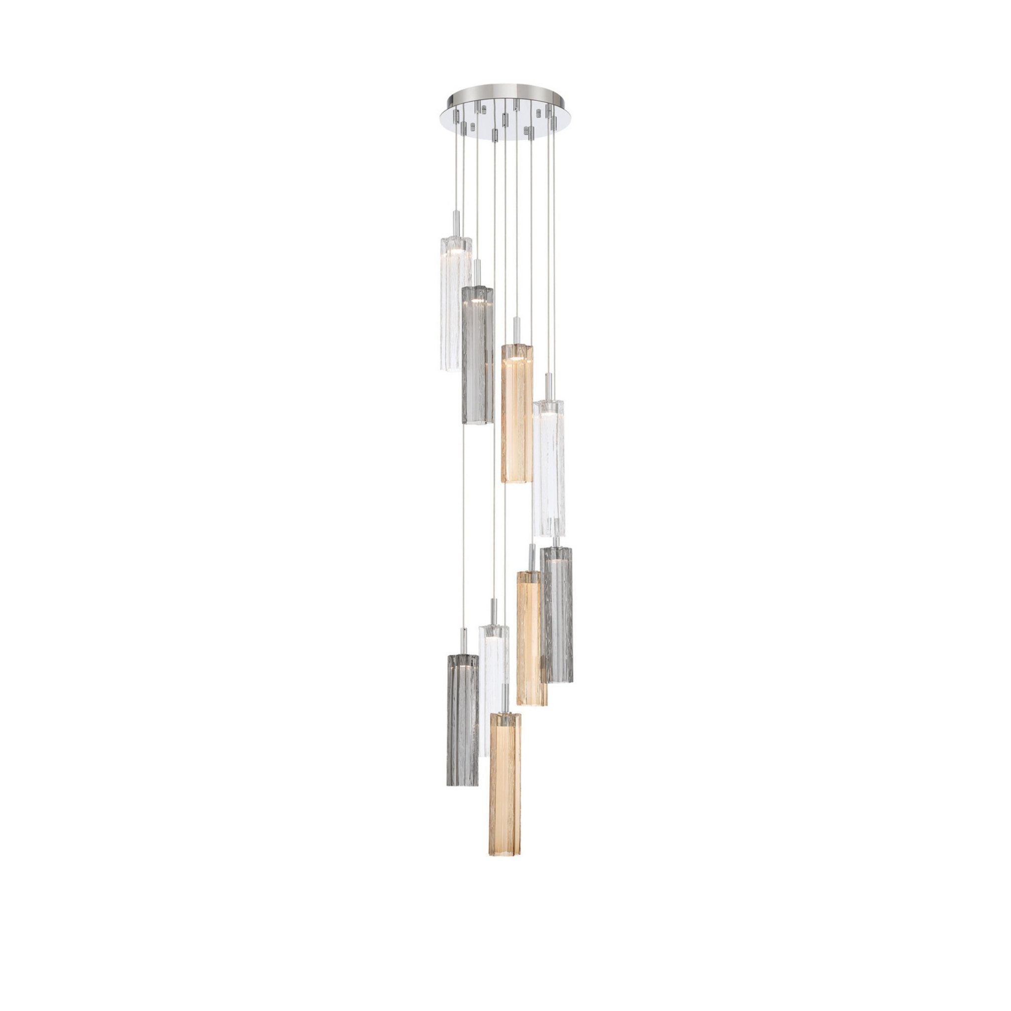 Addis 12" Integrated LED Multi-Light Polished Chrome Pendant Autumn Glass 9-Light 12"W x 21"H x 12"D