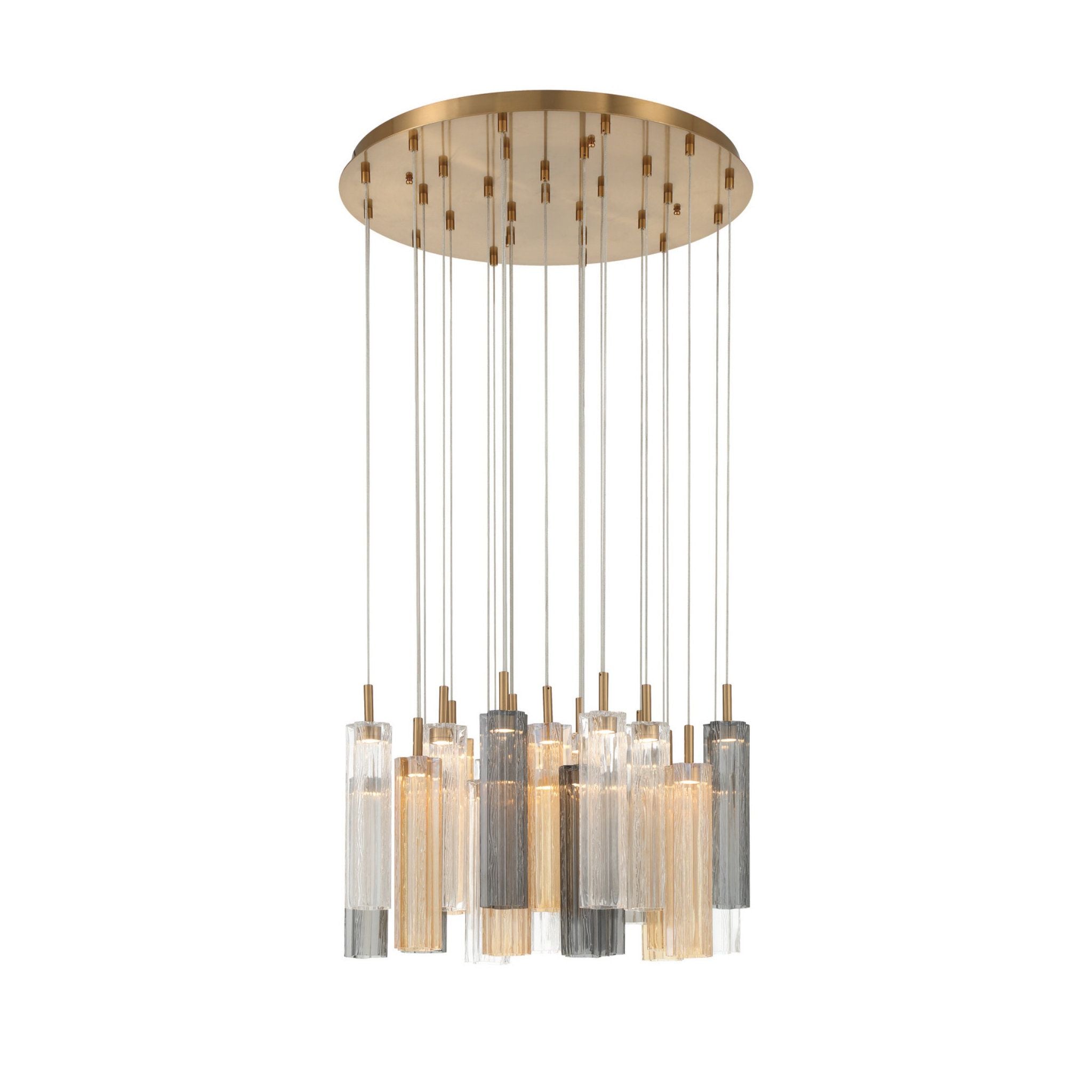 Addis 26" Integrated LED Multi-Light Aged Brass Pendant Autumn Glass 28-Light 26"W x 21"H x 26"D
