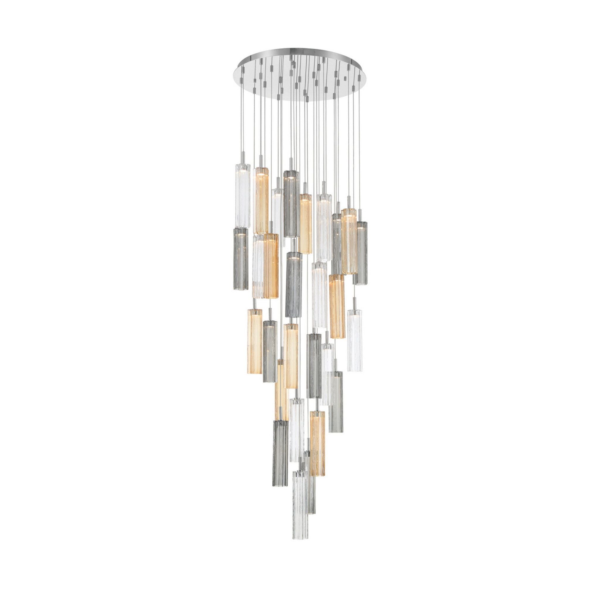 Addis 26" Integrated LED Multi-Light Polished Chrome Pendant Autumn Glass 28-Light 26"W x 21"H x 26"D