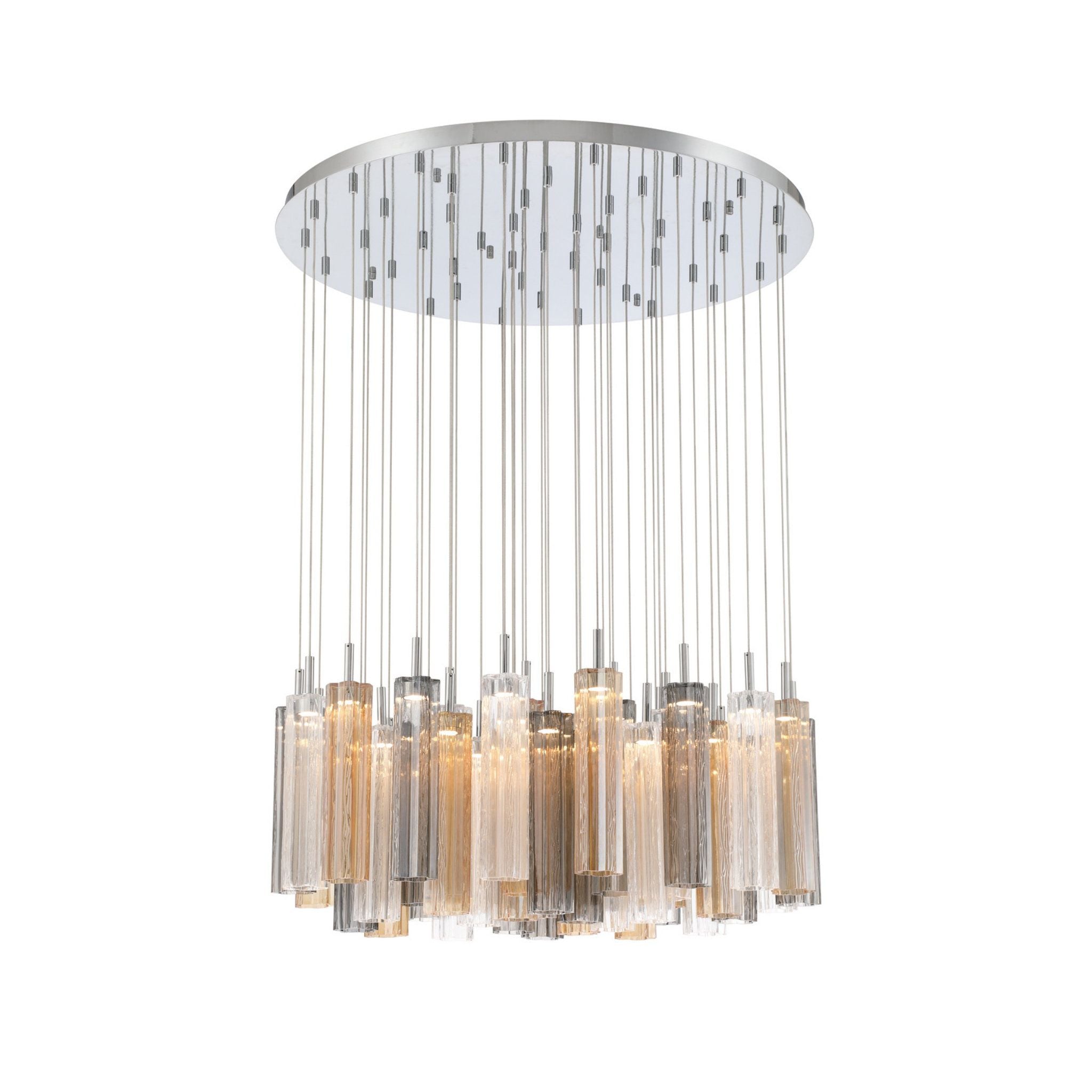 Addis 36" Integrated LED Multi-Light Polished Chrome Pendant Autumn Glass 46-Light 36"W x 21"H x 36"D