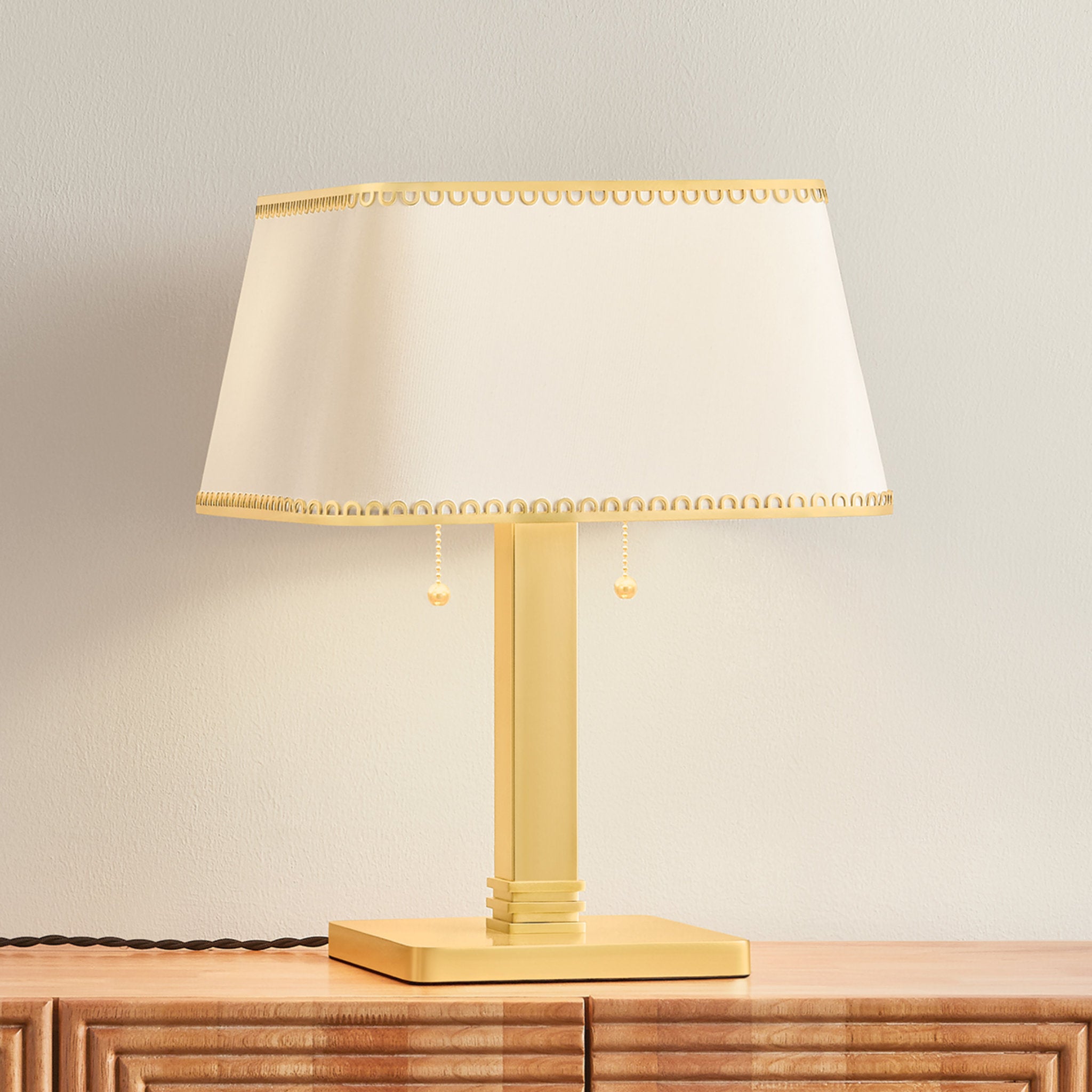 Claude 2-Light Table Lamp in Aged Brass by Augusta Hoffman 14L x 14W x 18H