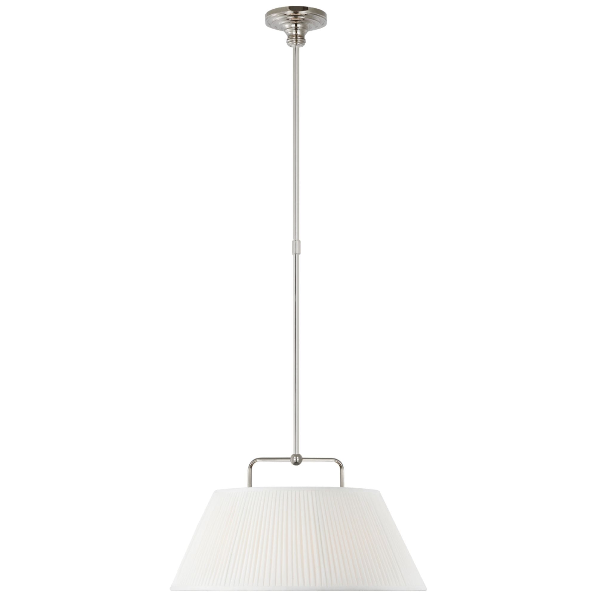 Amber Lewis Serrato 20" Hanging Shade in Polished Nickel with Silk Pleat Shade Ceiling Light W20"