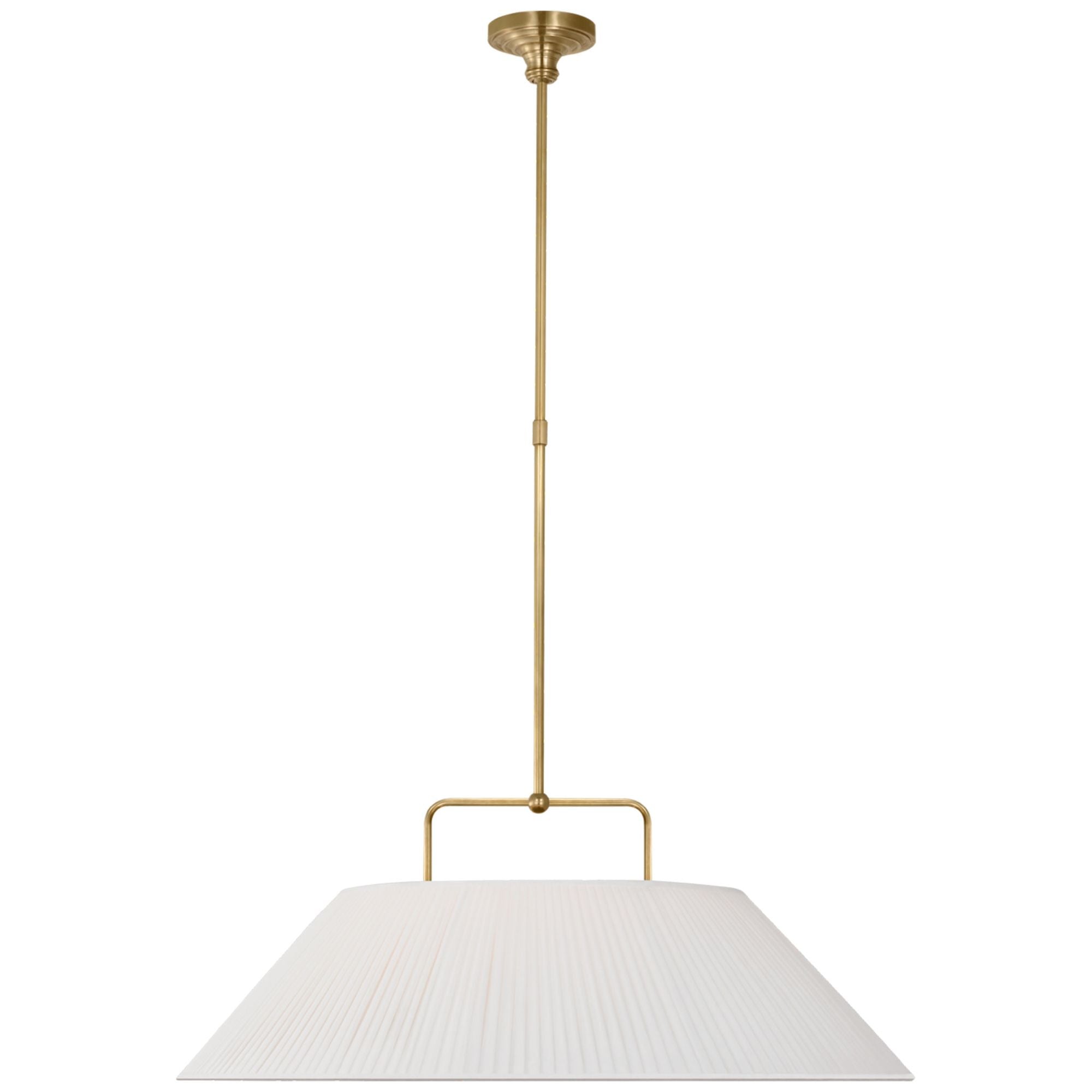Amber Lewis Serrato 33" Hanging Shade in Hand-Rubbed Antique Brass with Silk Pleat Shade Ceiling Light W32.5"