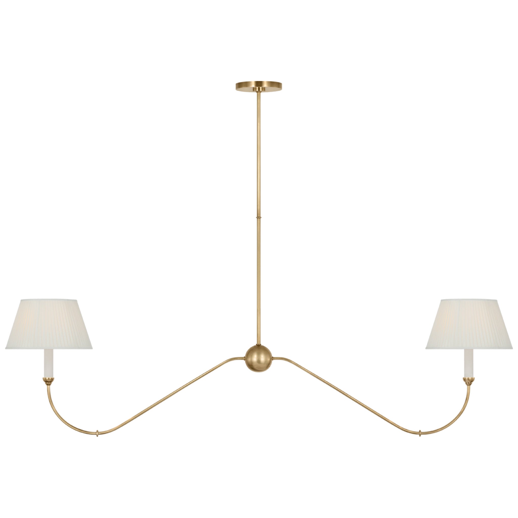 Amber Lewis Ingela 65" Linear Chandelier in Hand-Rubbed Antique Brass with Silk Pleat Shades Ceiling Light W65"
