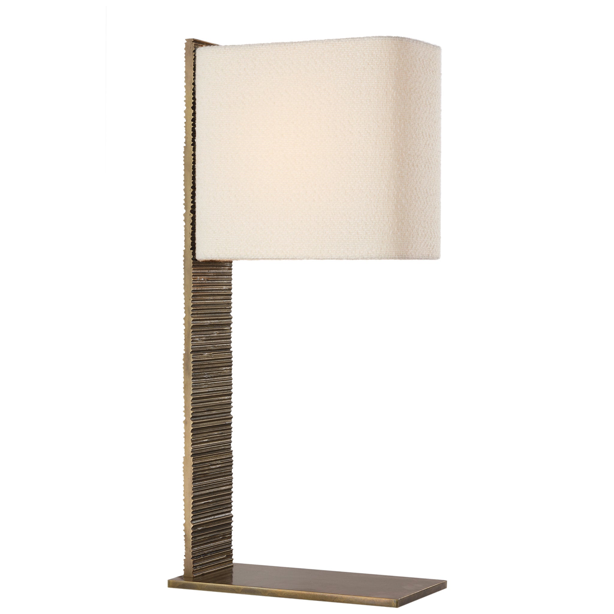 Anne-Marie Barton Fumar 34" Statement Table Lamp in Ridged Tombac with Bouclé Shade W8" x H34"