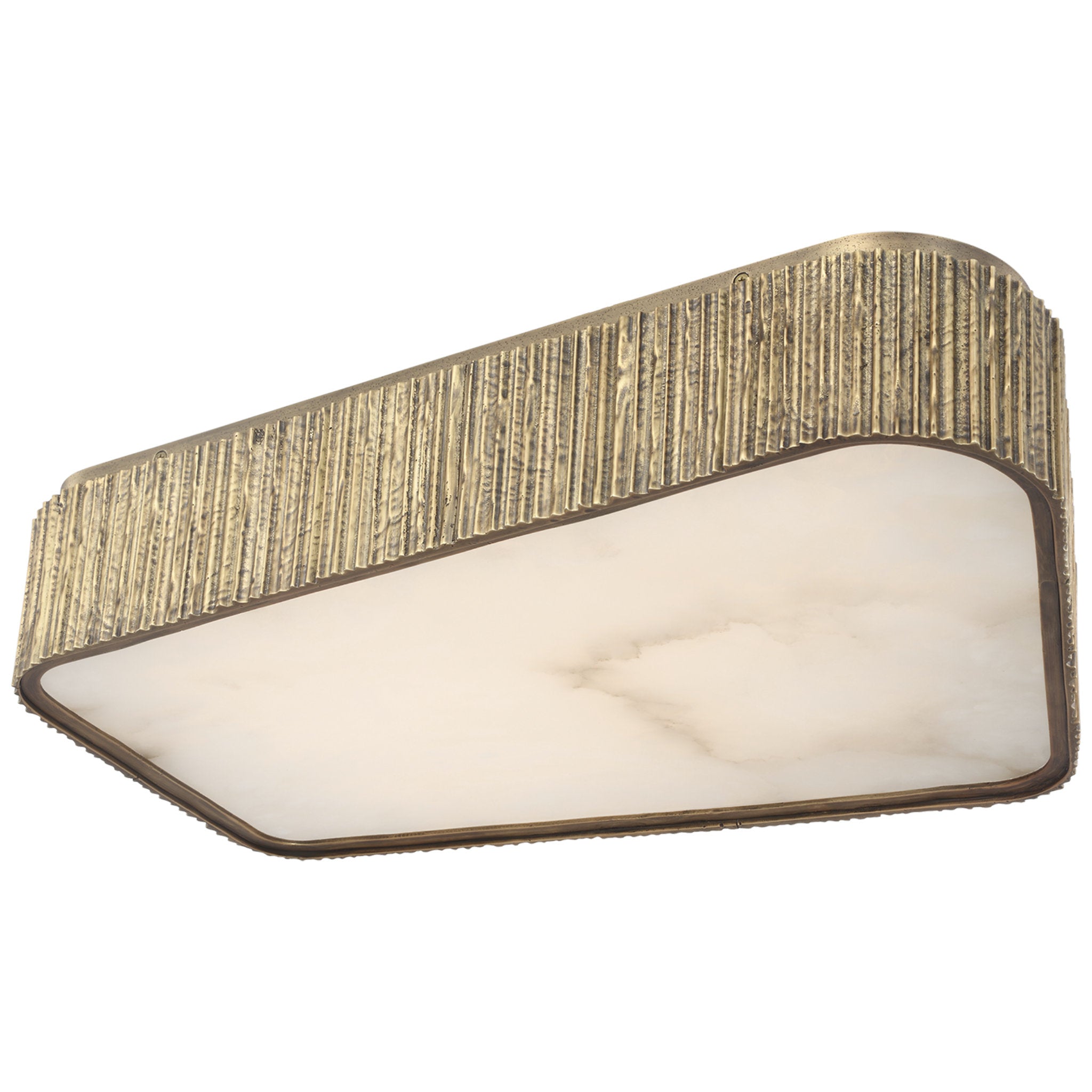 Anne-Marie Barton Fumar 21" Asymmetrical Flush Mount in Ridged Tombac with Alabaster Ceiling Light W21" x H4.5"