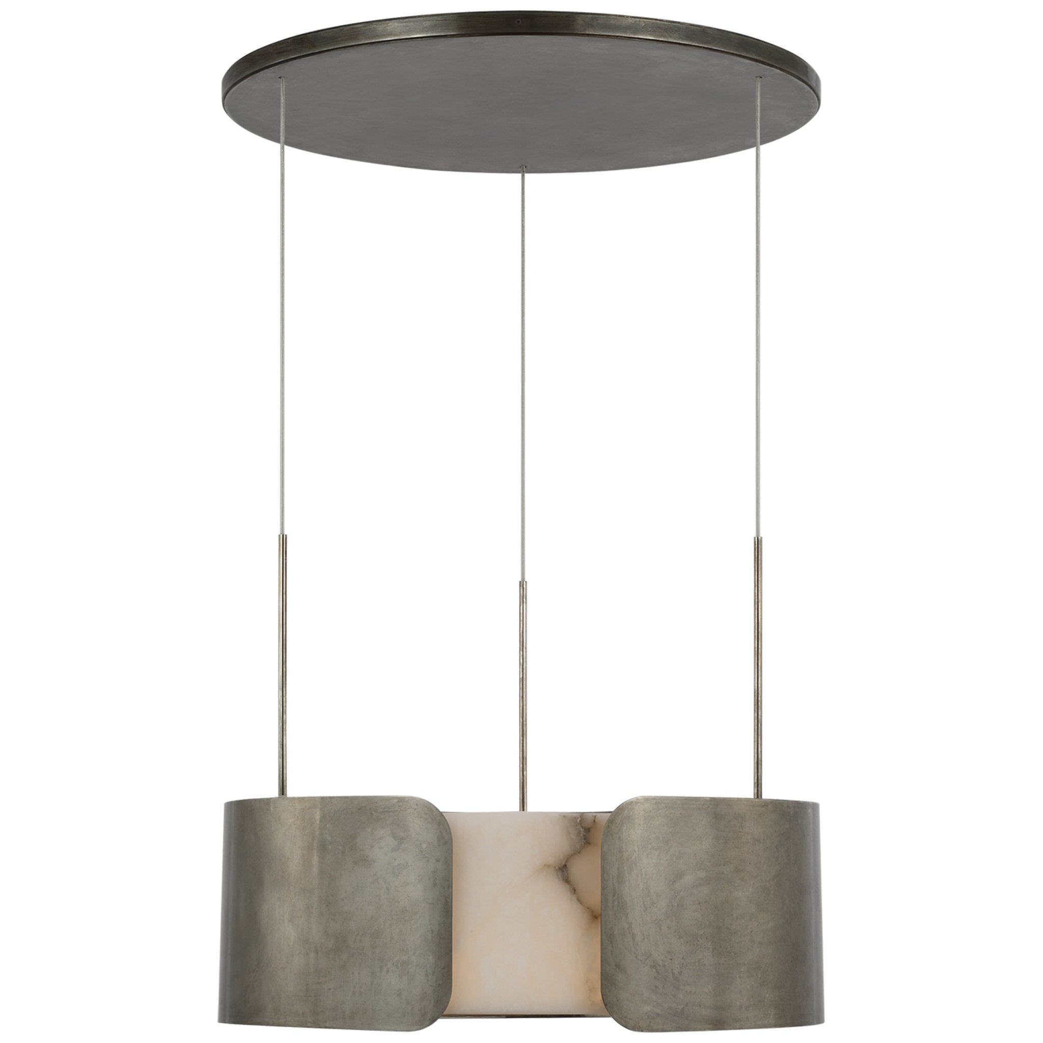 Anne-Marie Barton Armise 28" Drum Chandelier in Mottled Pewter with Alabaster Ceiling Light W27.5"