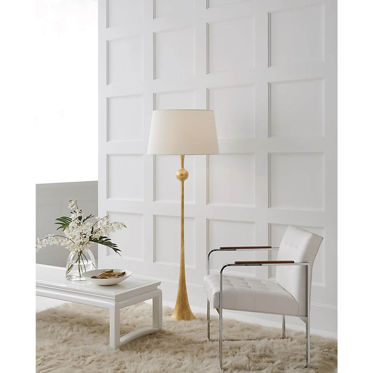 AERIN Dover Floor Lamp in Gild with Linen Shade W21.5" x H63.5"