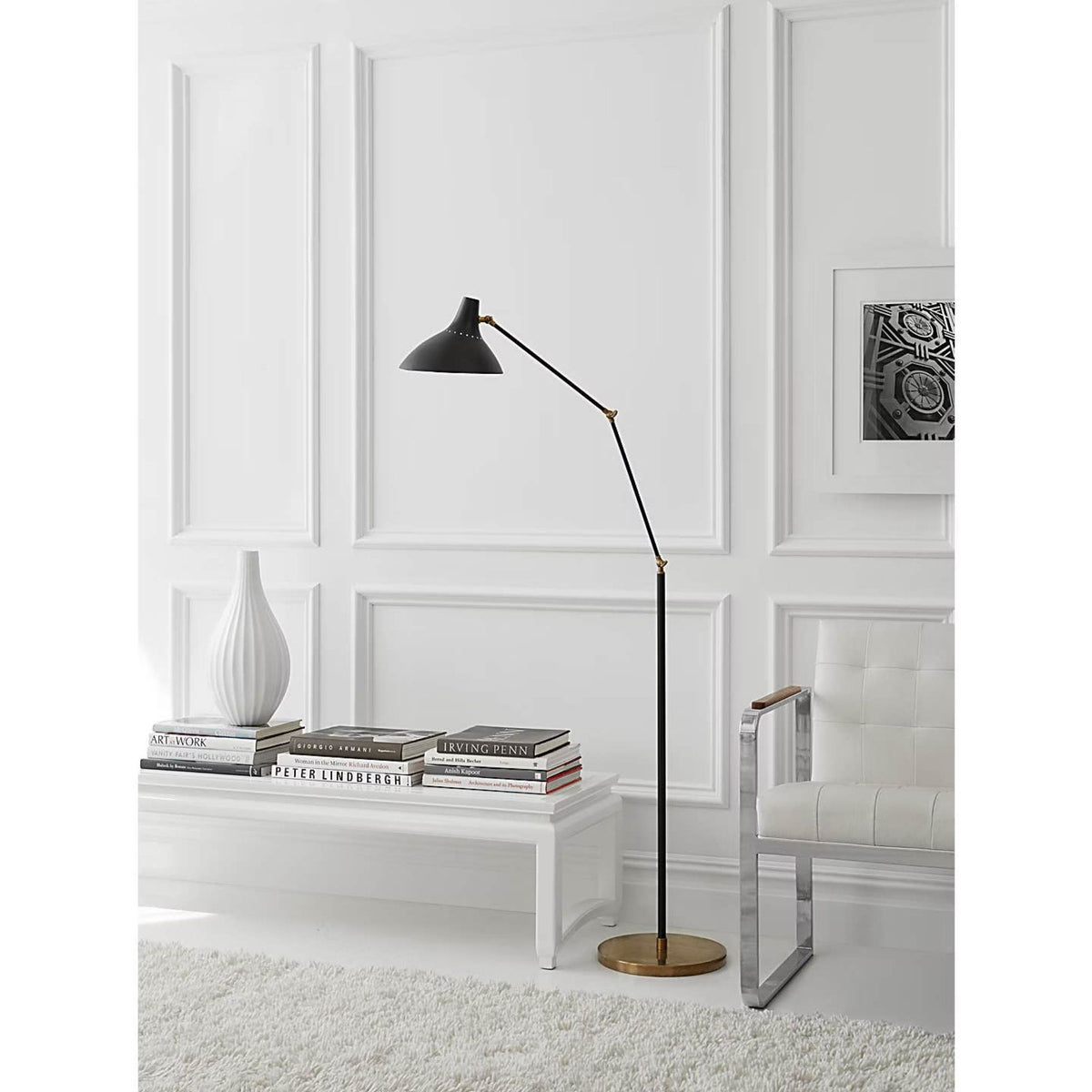 AERIN Charlton Floor Lamp in Black and Hand-Rubbed Antique Brass W12" x H51" - 63" x E42"
