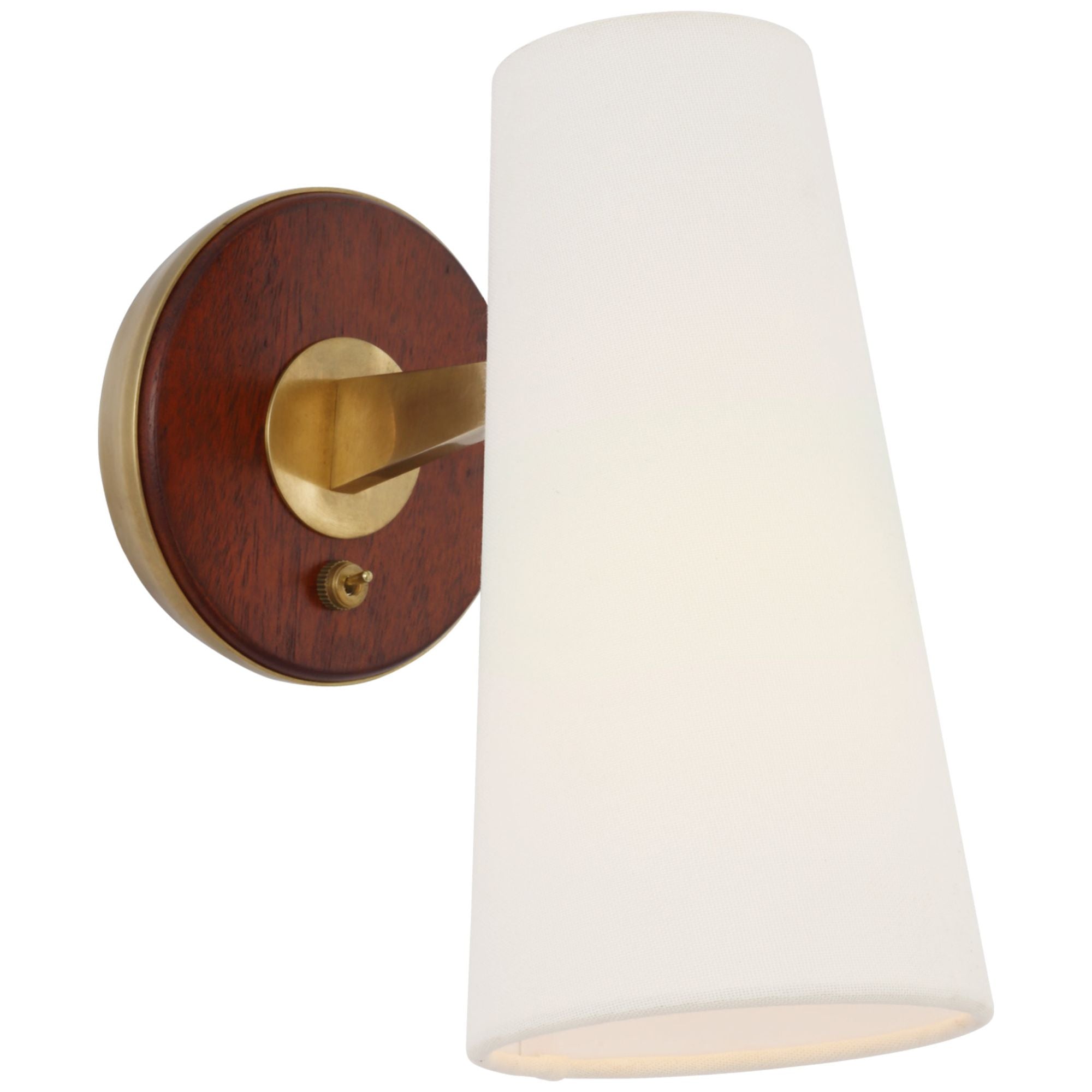 AERIN Olina 10" Sconce in Hand-Rubbed Antique Brass and Mahogany with Linen Shade Wall Light W5" x H9.75"