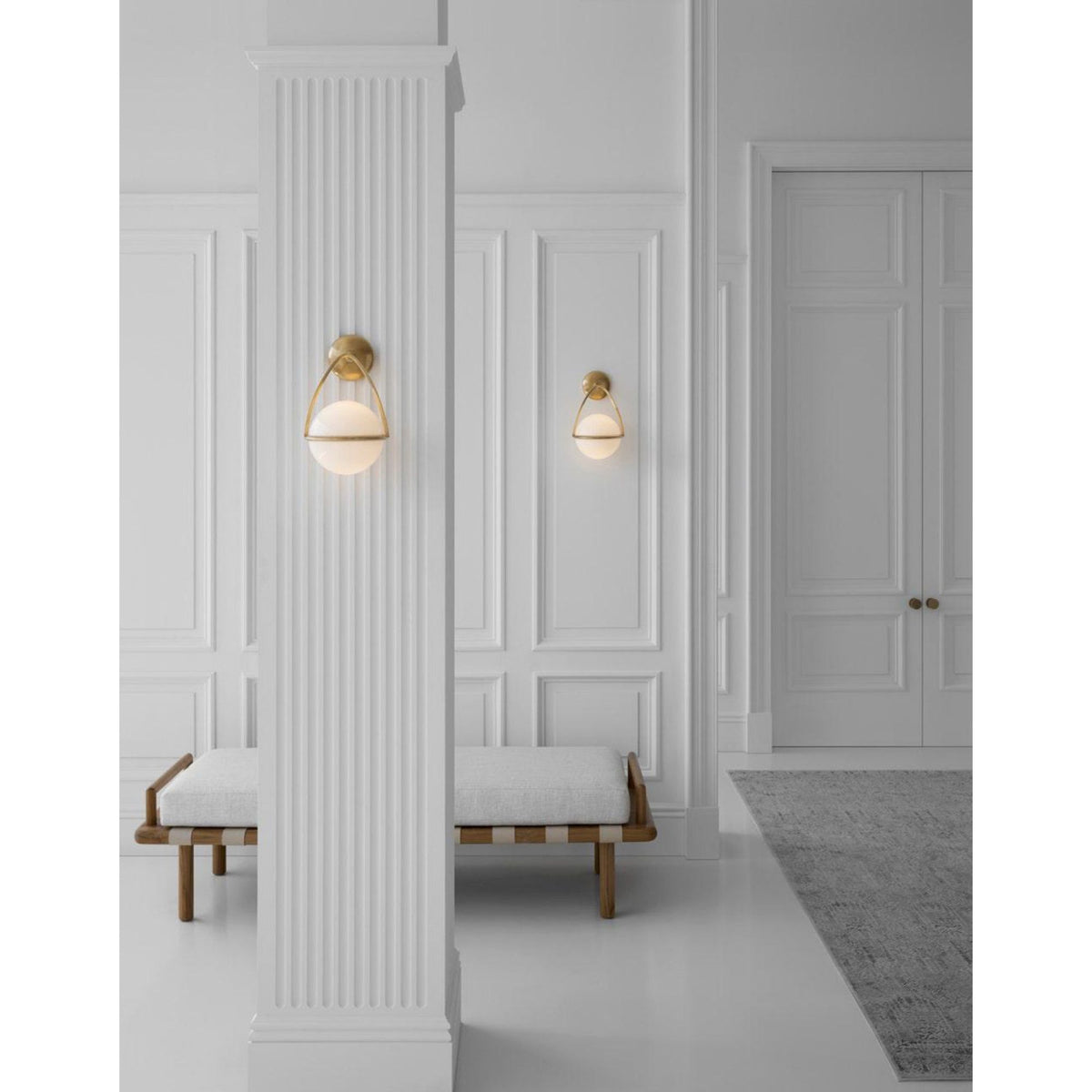 AERIN Lisette Bracketed Sconce in Hand-Rubbed Antique Brass with White Glass W8" x H13.75" x E8.5"