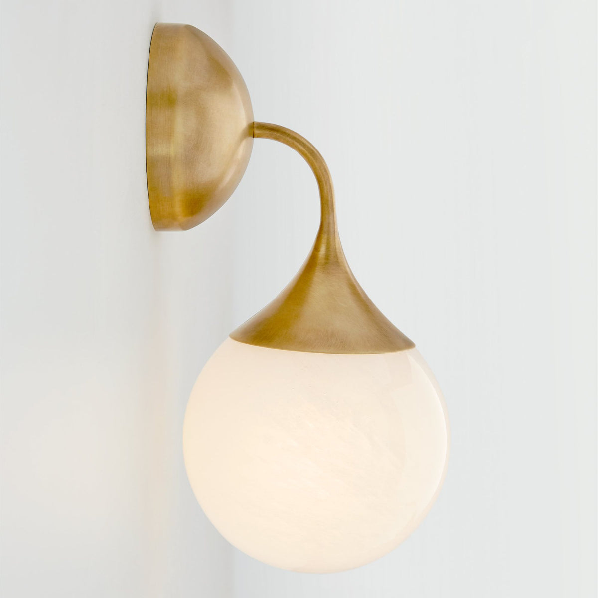 AERIN Cristol Small Single Sconce in Hand-Rubbed Antique Brass with White Glass W6" x H12" x E6.75"