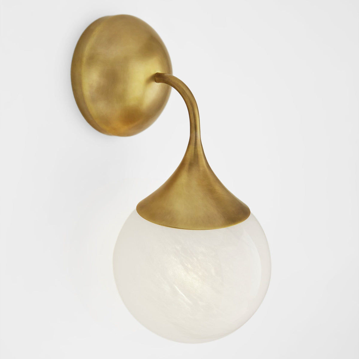 AERIN Cristol Small Single Sconce in Hand-Rubbed Antique Brass with White Glass W6" x H12" x E6.75"