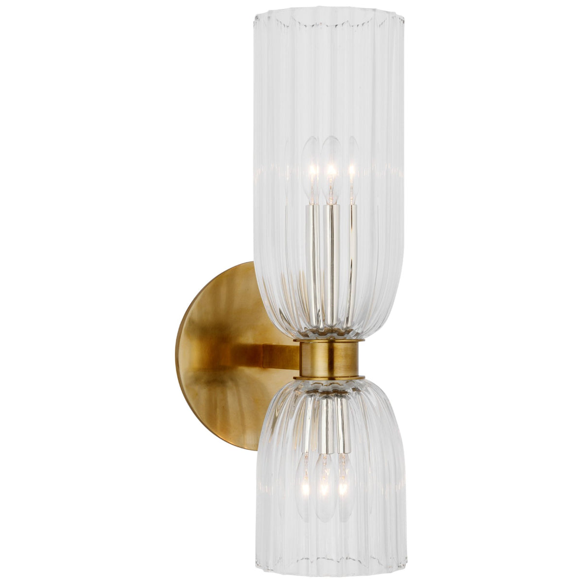 AERIN Asalea 16" Double Bath Sconce in Hand-Rubbed Antique Brass with Clear Glass W6" x H16.25" x E7.5"