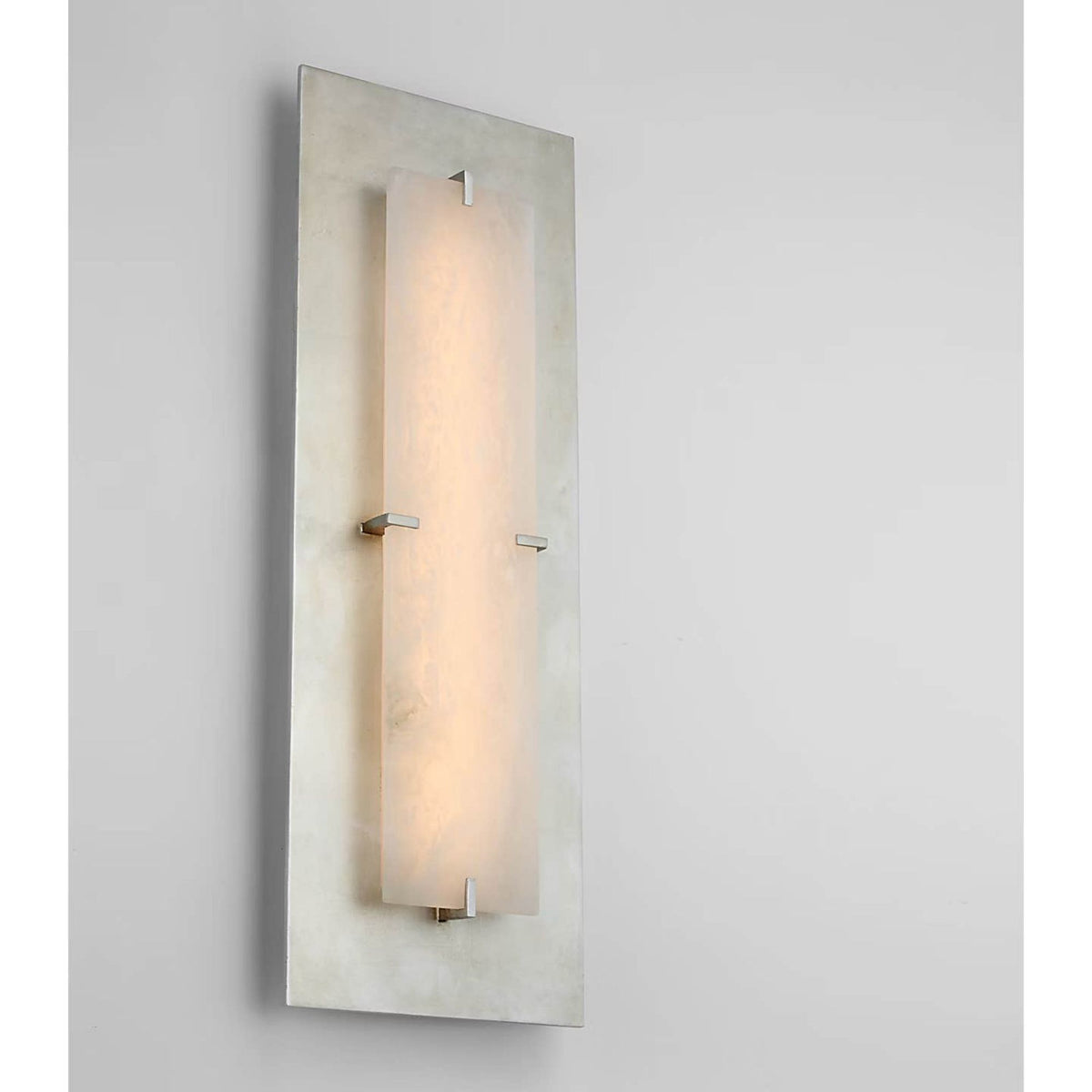 AERIN Dominica Large Rectangle Sconce in Burnished Silver Leaf and Alabaster W10" x H27.5" x E3"