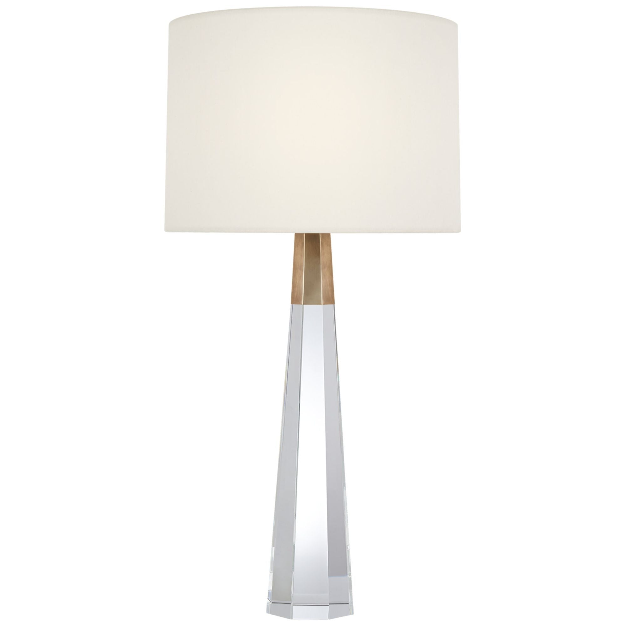 AERIN Olsen Cordless Table Lamp in Crystal and Hand-Rubbed Antique Brass with Linen Shade W17" x H32.5"