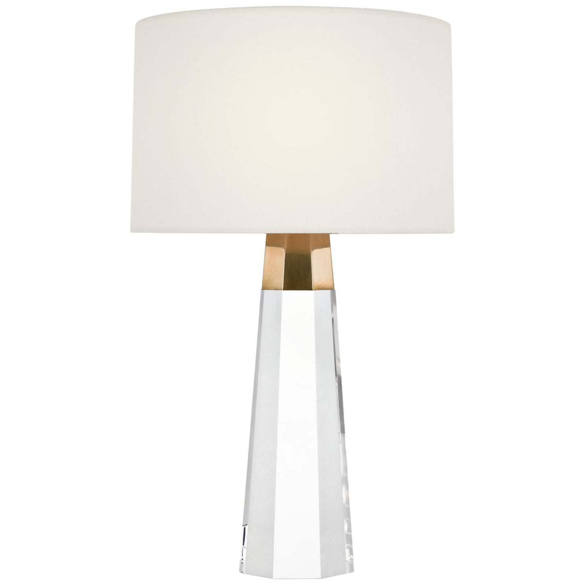 AERIN Olsen 15" Cordless Accent Lamp in Crystal and Hand-Rubbed Antique Brass with Linen Shade W9.5" x H15"
