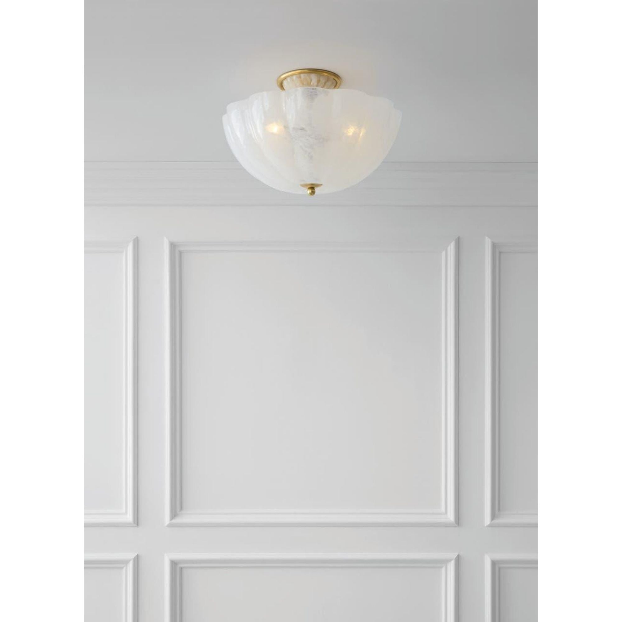 AERIN Rosehill Semi-Flush in Hand-Rubbed Antique Brass with White Strie Glass W16" x H10.25"