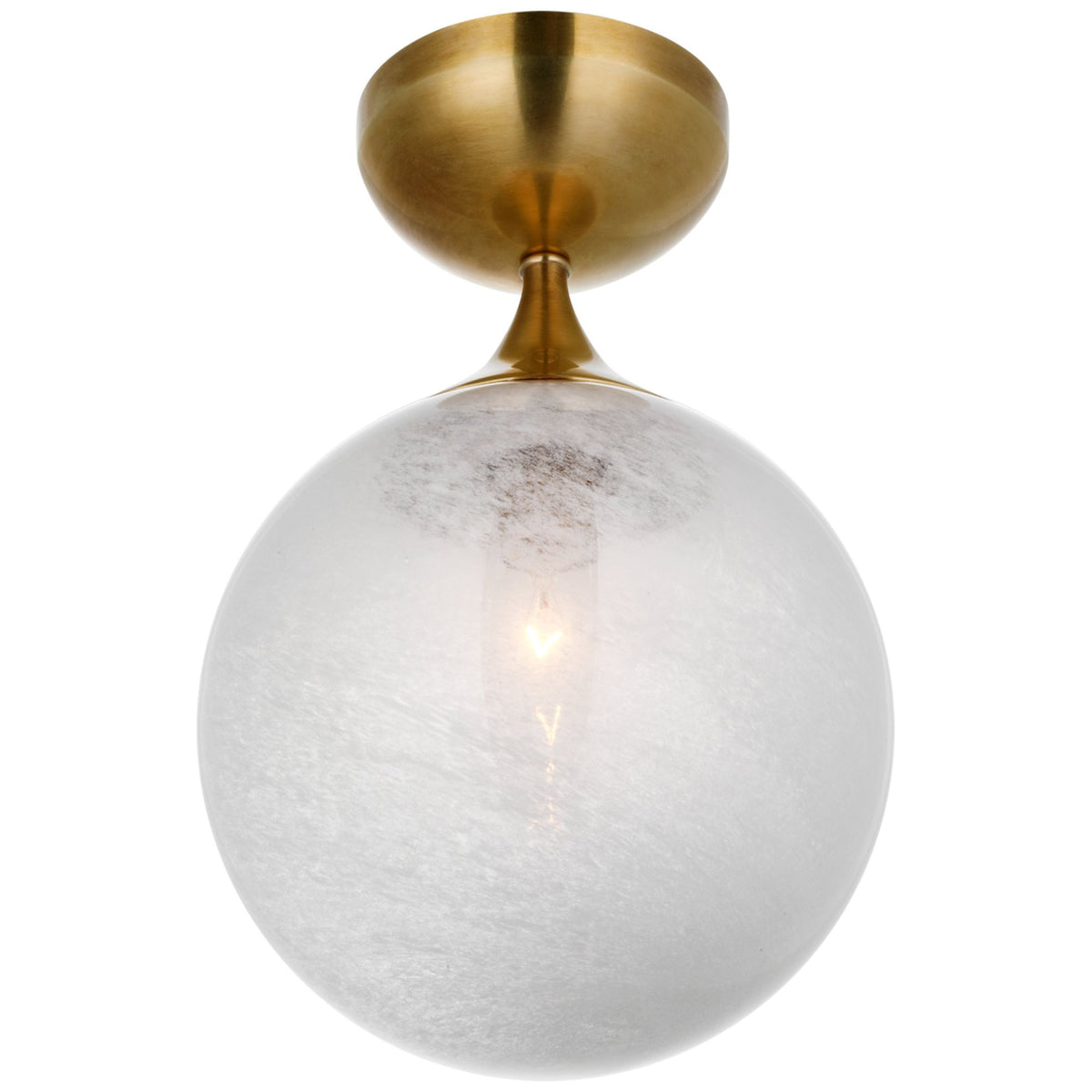 AERIN Cristol Small Single Flush Mount in Hand-Rubbed Antique Brass with White Glass W8" x H12.25"