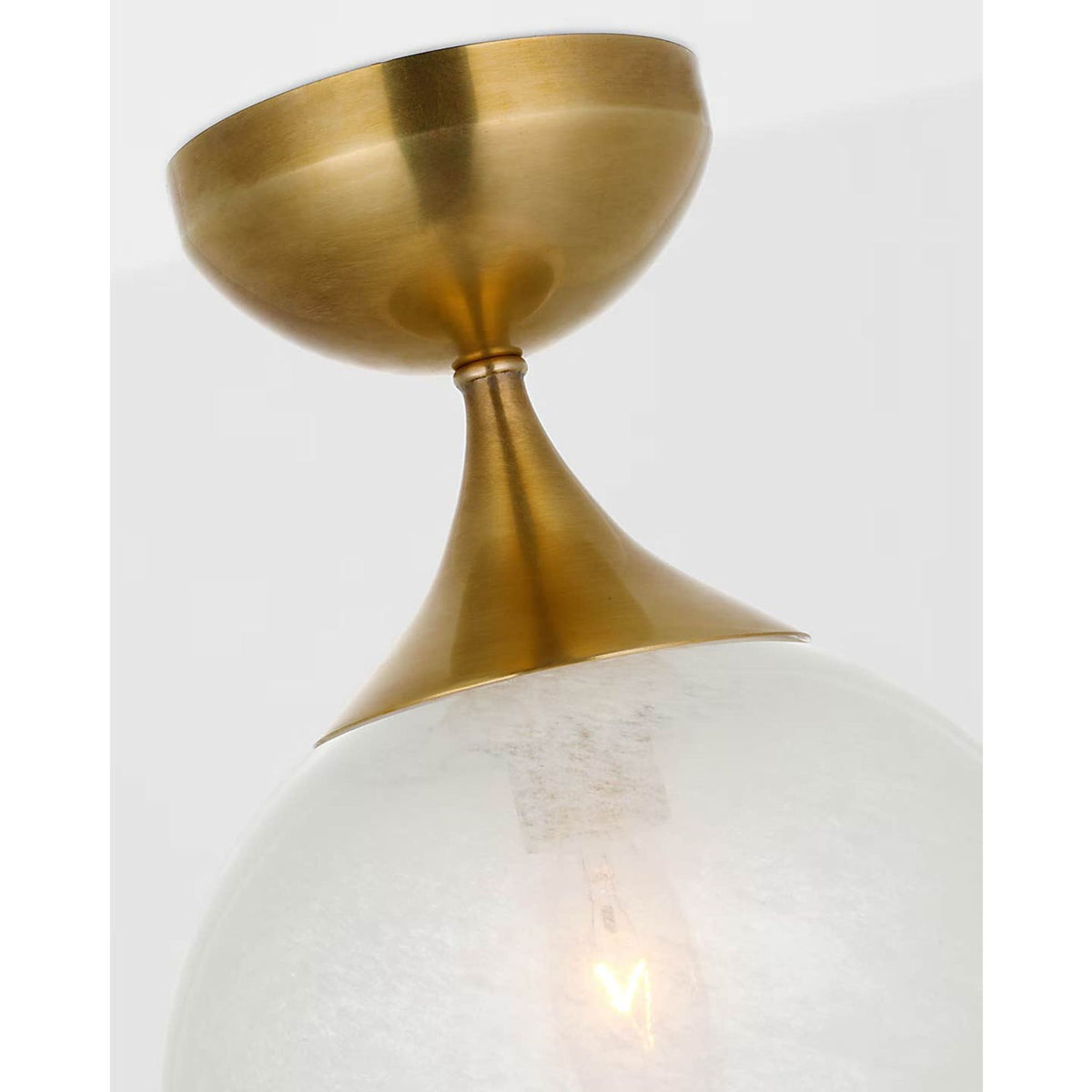 AERIN Cristol Small Single Flush Mount in Hand-Rubbed Antique Brass with White Glass W8" x H12.25"