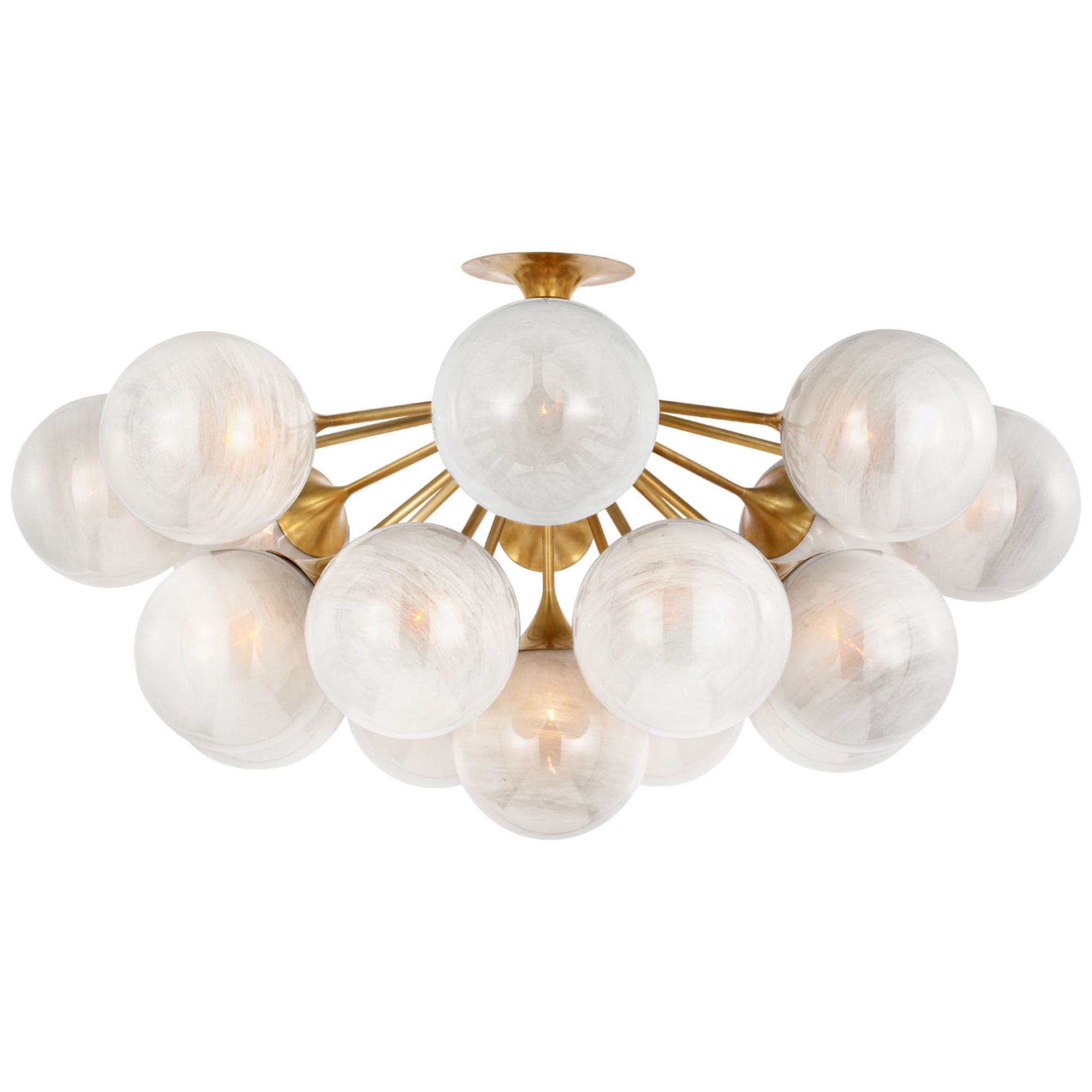 AERIN Cristol 43" Flush Mount in Hand-Rubbed Antique Brass with White Strie Glass Ceiling Light W43.25" x H22.75"