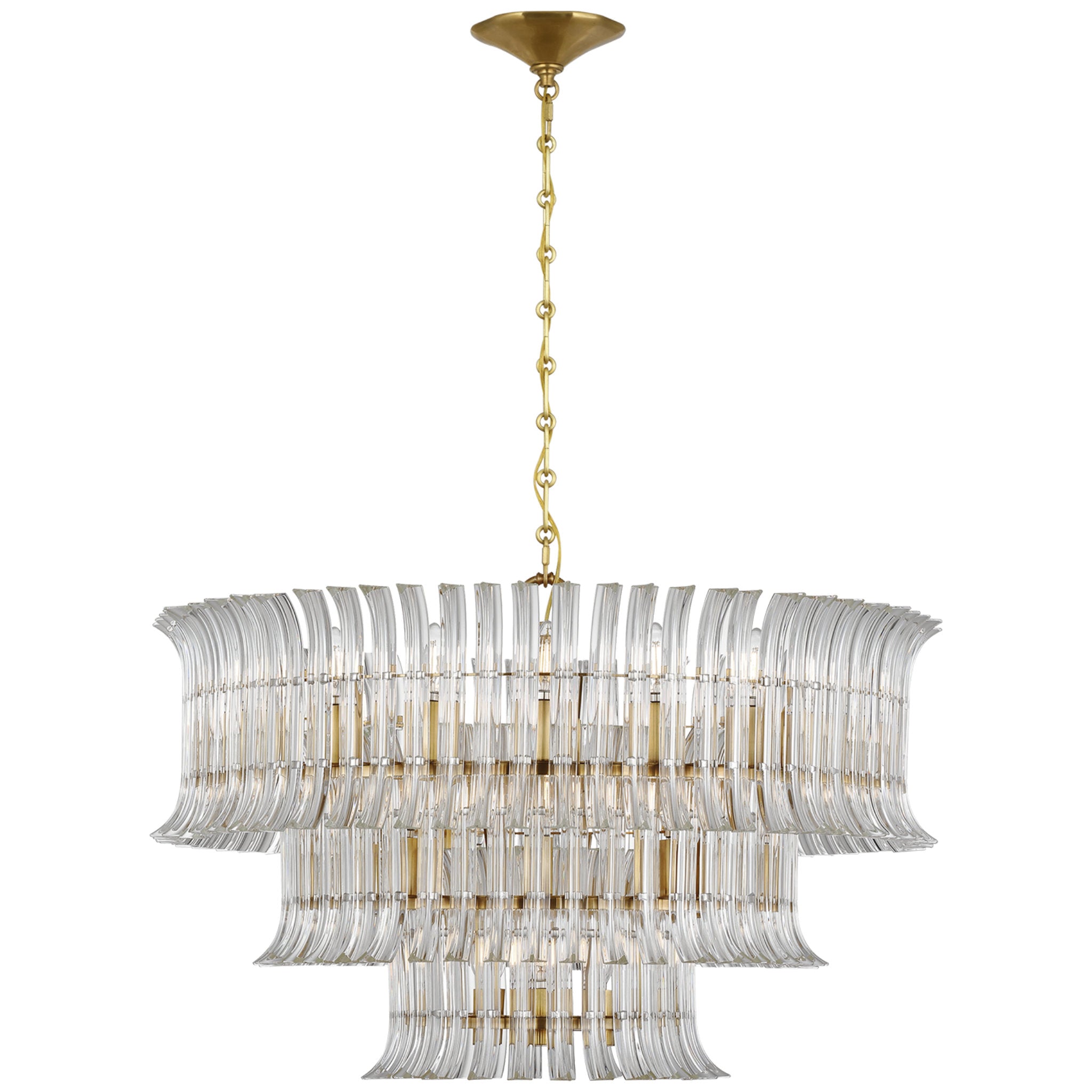 AERIN Rhine 34" Three Tier Chandelier in Hand-Rubbed Antique Brass with Crystal Ceiling Light W34" x H21.75"
