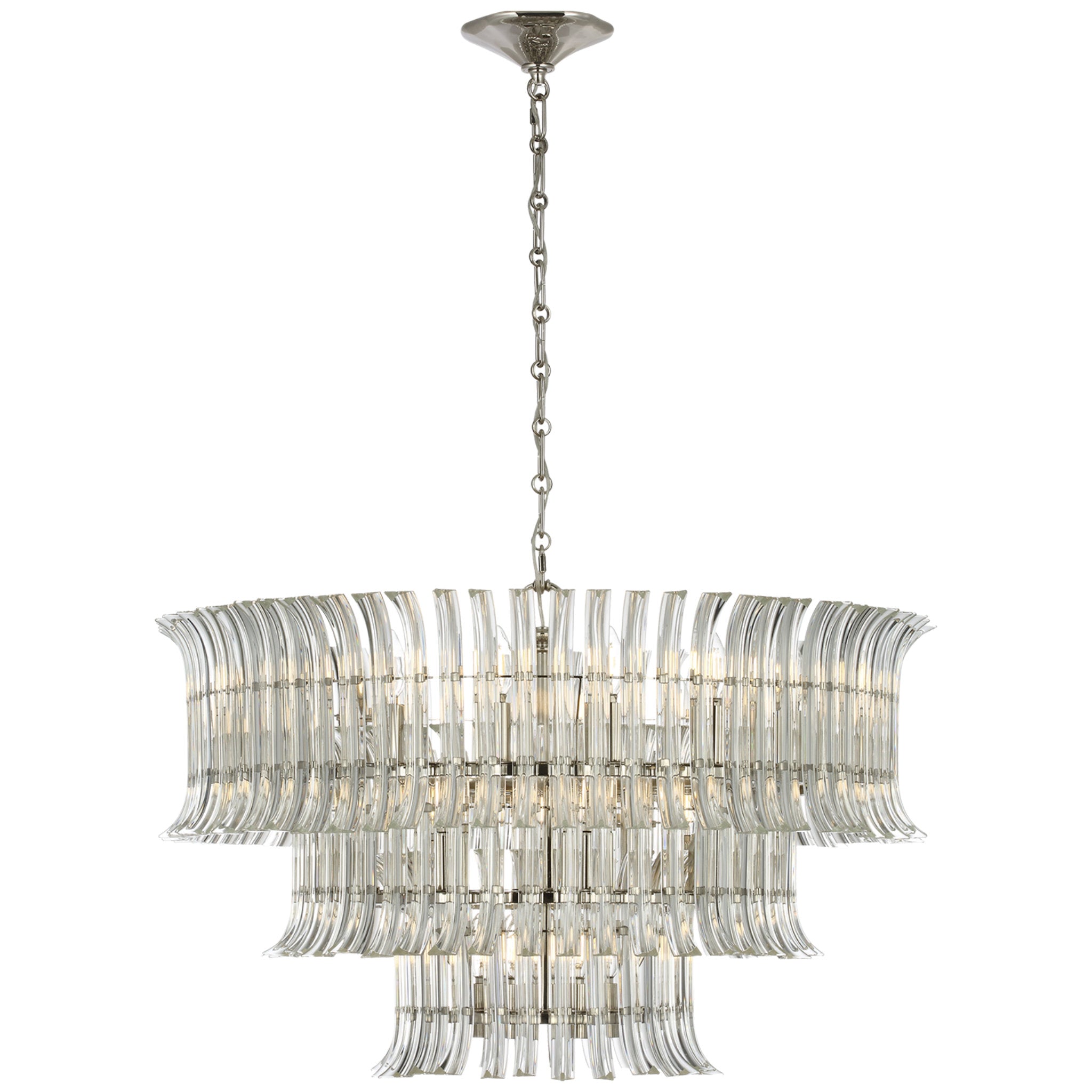 AERIN Rhine 34" Three Tier Chandelier in Polished Nickel with Crystal Ceiling Light W34" x H21.75"