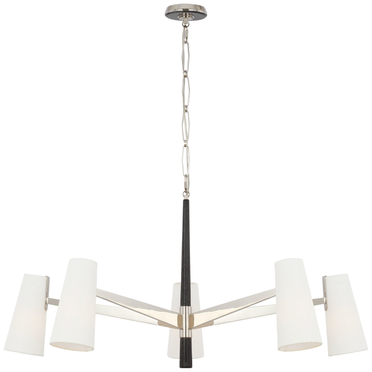 AERIN Olina 44" Chandelier in Polished Nickel and Ebony with Linen Shades W42" x H19.5"