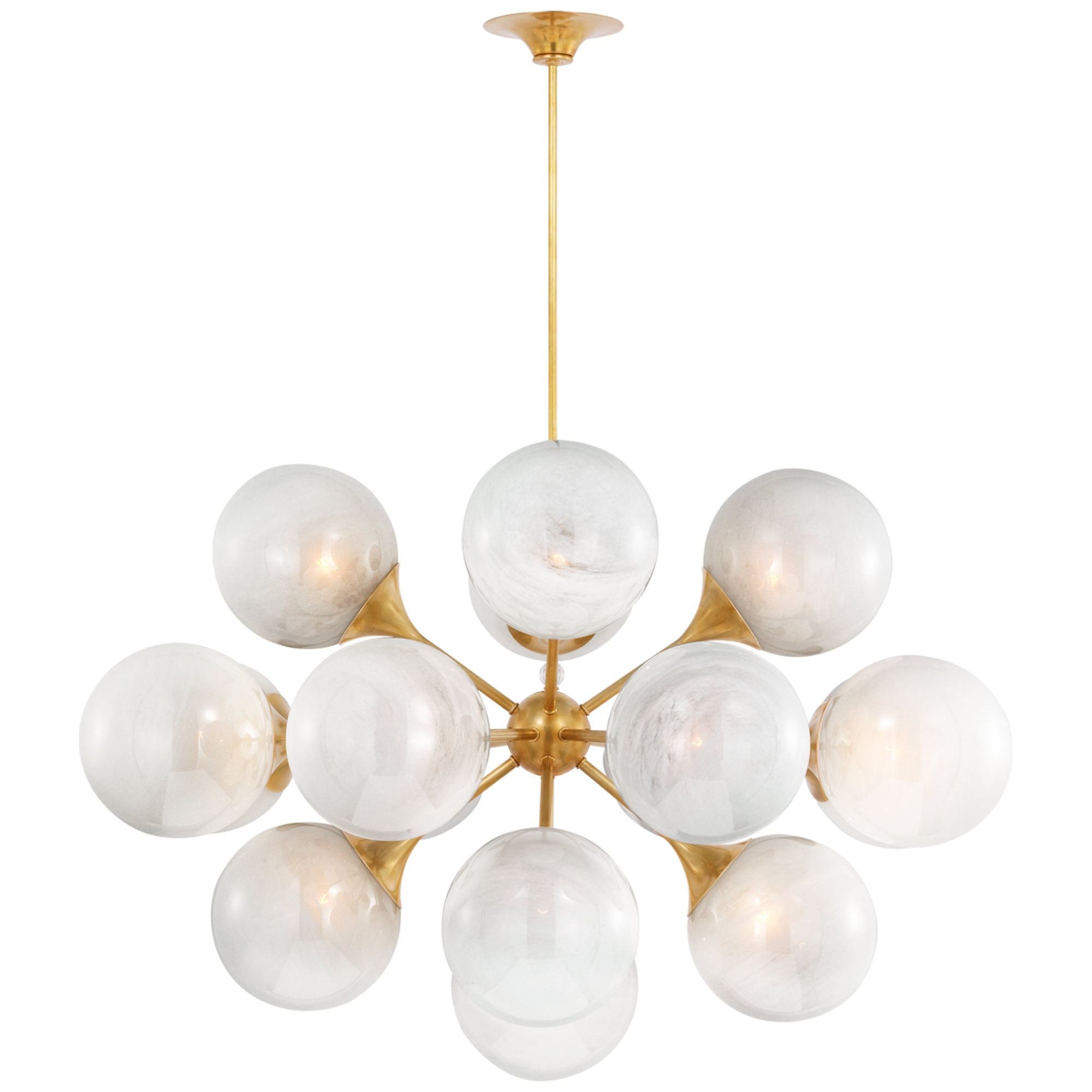 AERIN Cristol 40" Chandelier in Hand-Rubbed Antique Brass with White Strie Glass Ceiling Light W40"