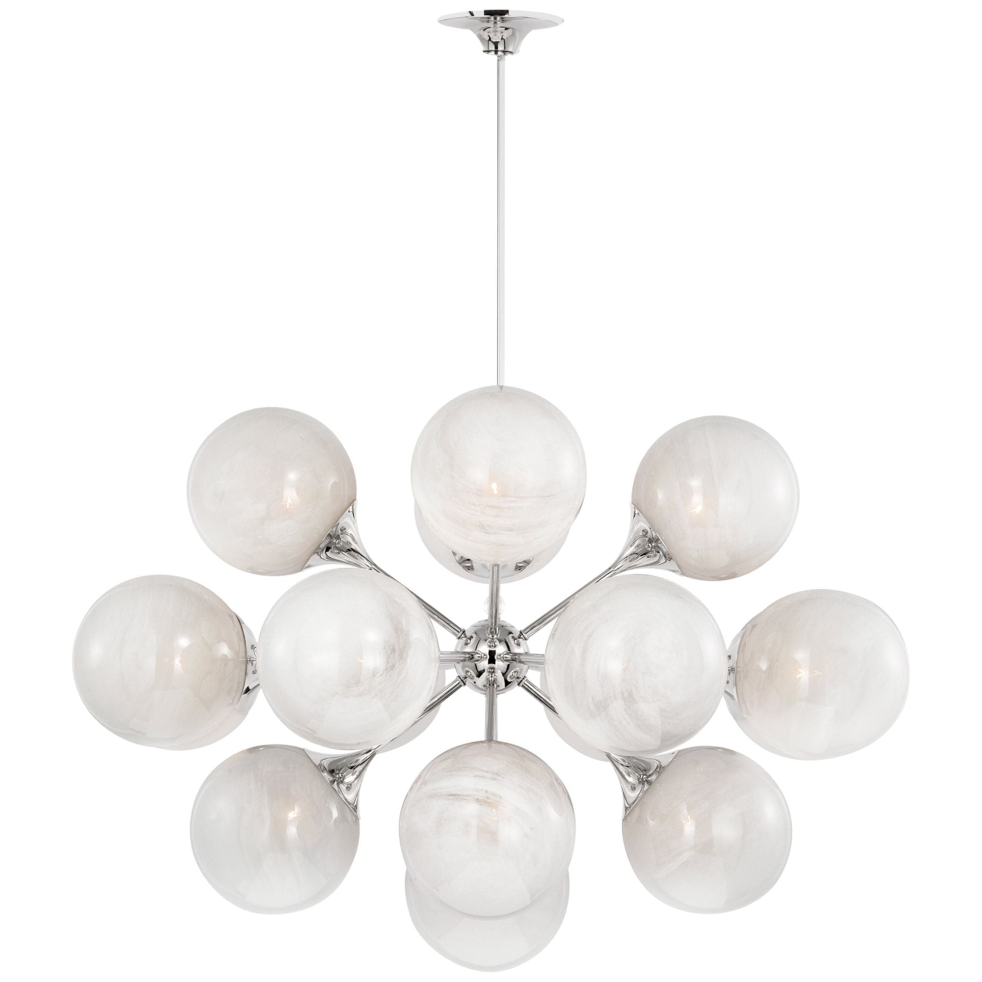 AERIN Cristol 40" Chandelier in Polished Nickel with White Strie Glass Ceiling Light W40"
