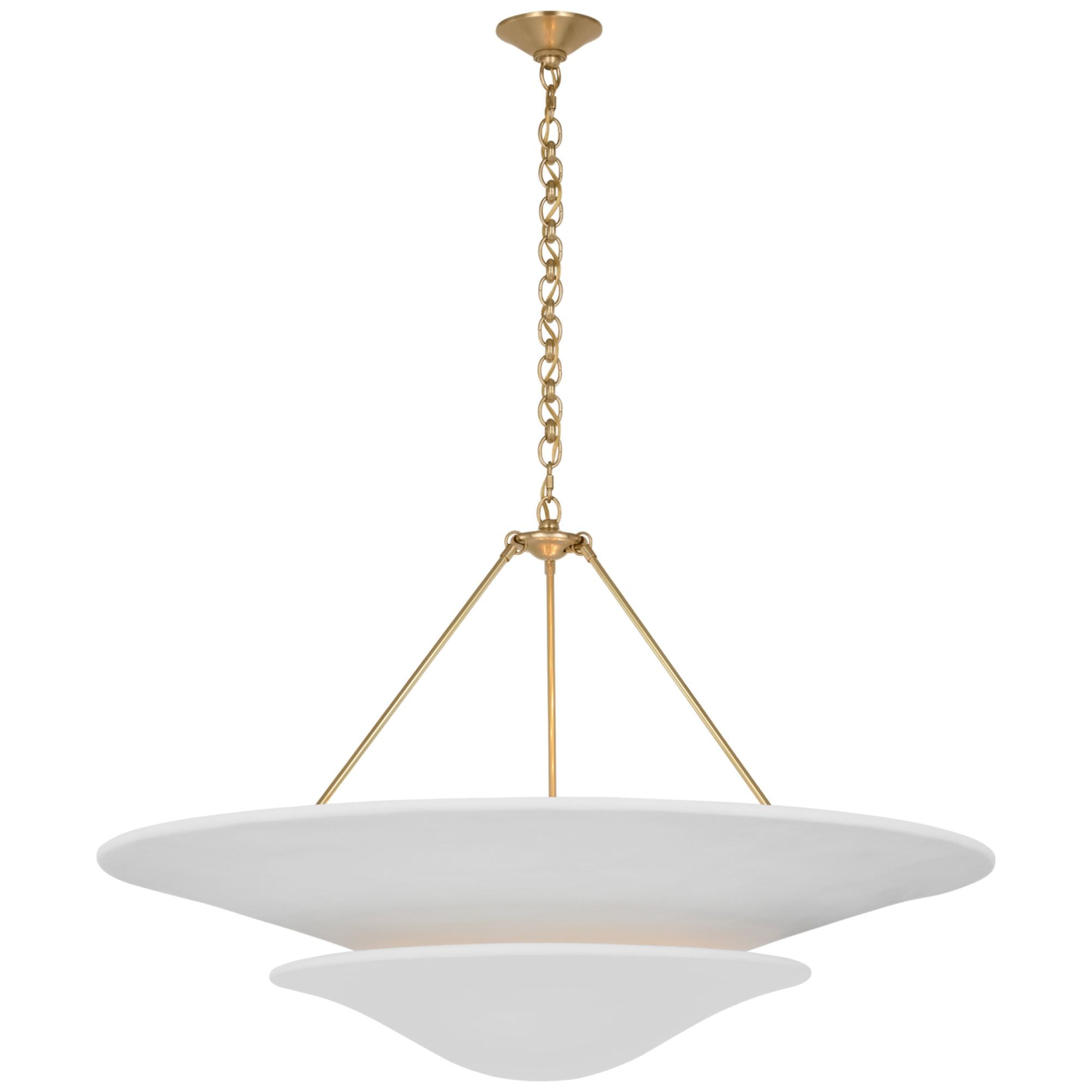 AERIN Mollino 40" Chandelier in Hand-Rubbed Antique Brass with Plaster White Shade Ceiling Light W40" x H26.5"