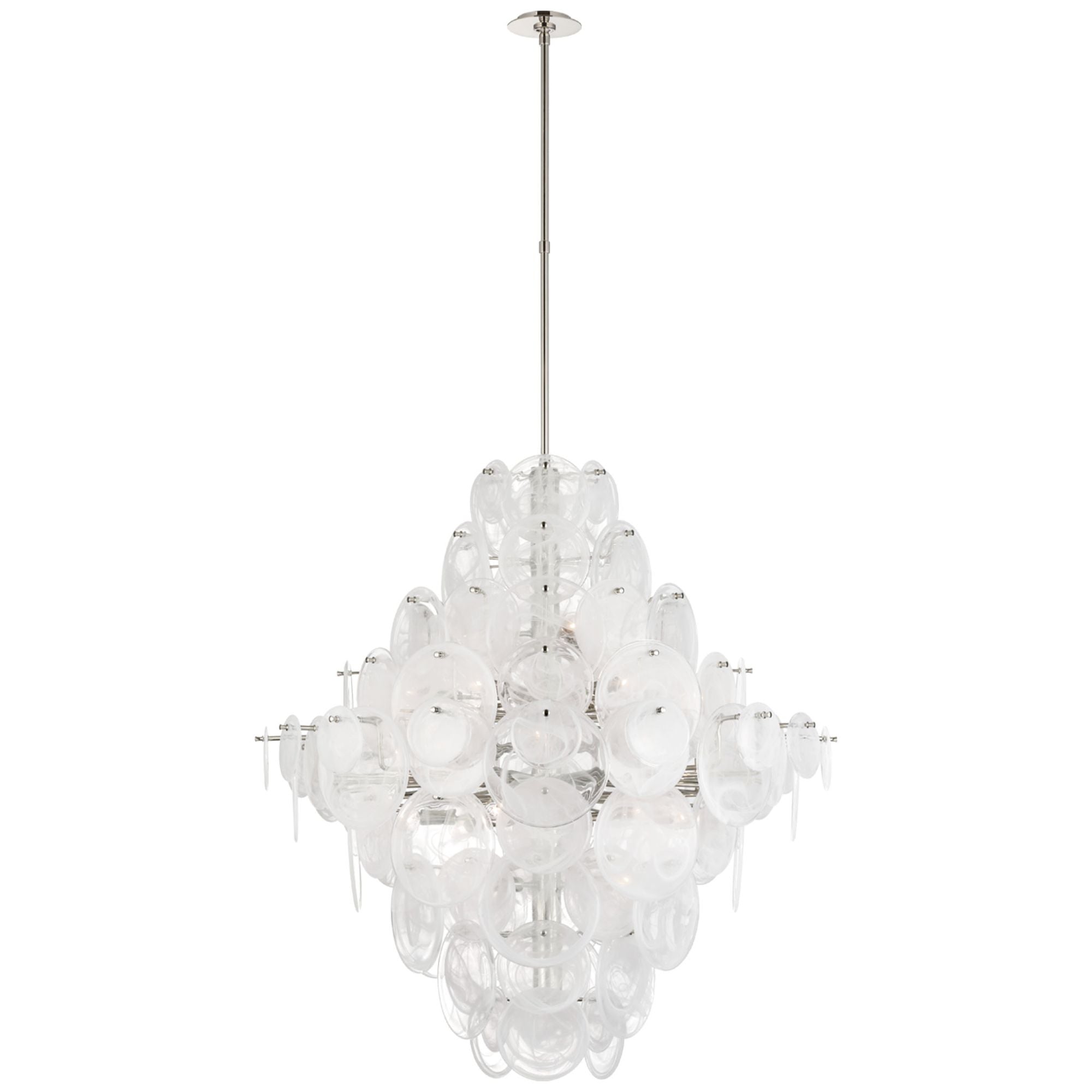 AERIN Loire 44" Grande Entry Chandelier in Polished Nickel with White Strie Glass Ceiling Light W44"
