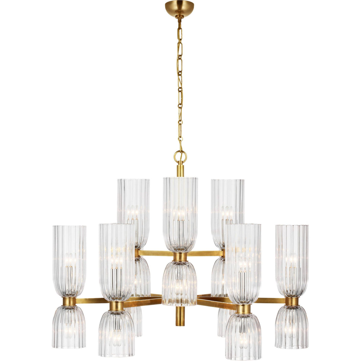 AERIN Asalea Medium Two-Tier Chandelier in Hand-Rubbed Antique Brass with Clear Glass W34" x H27.5"