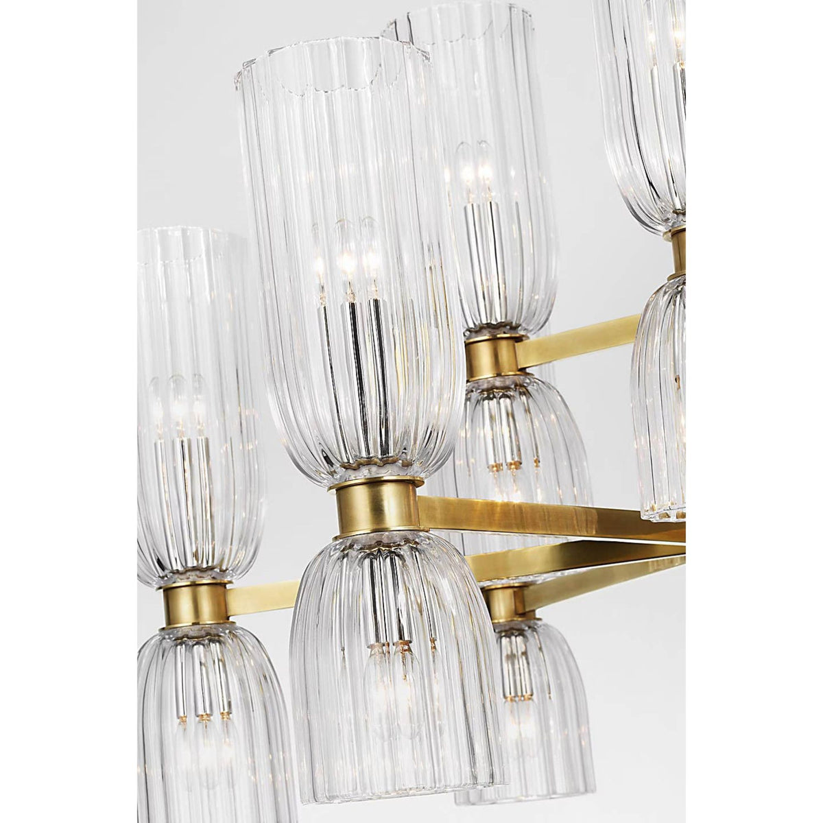 AERIN Asalea Medium Two-Tier Chandelier in Hand-Rubbed Antique Brass with Clear Glass W34" x H27.5"